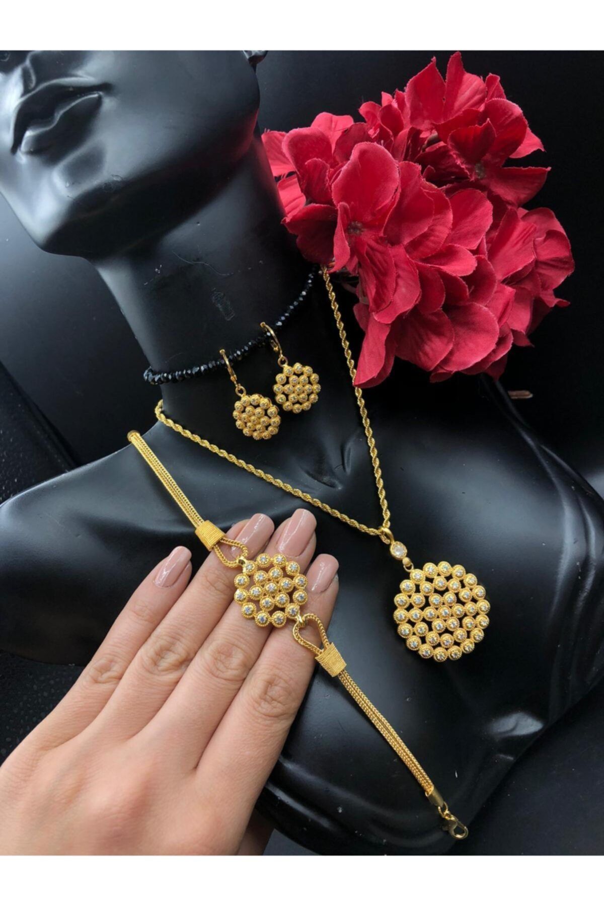 barış gold altın kaplama 22 Ayar Altın Kaplama Lazer Kesimli Osmanlı Çini Motifli 3lü Kuyumcu Model Set