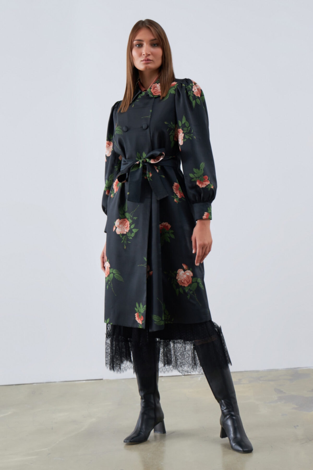 Gusto Bebe Yakalı Kemerli Kaftan - Siyah