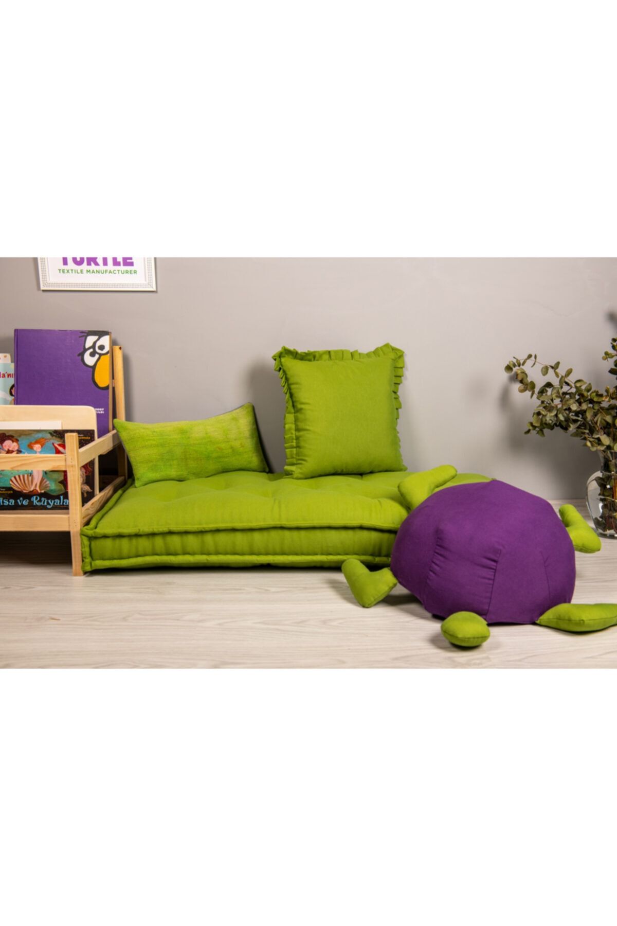 Purple Turtle Textile Fransız Tarzı %100 El Işçiliği Yer Yatağı, Dekoratif Minder French Mattress Yeşil