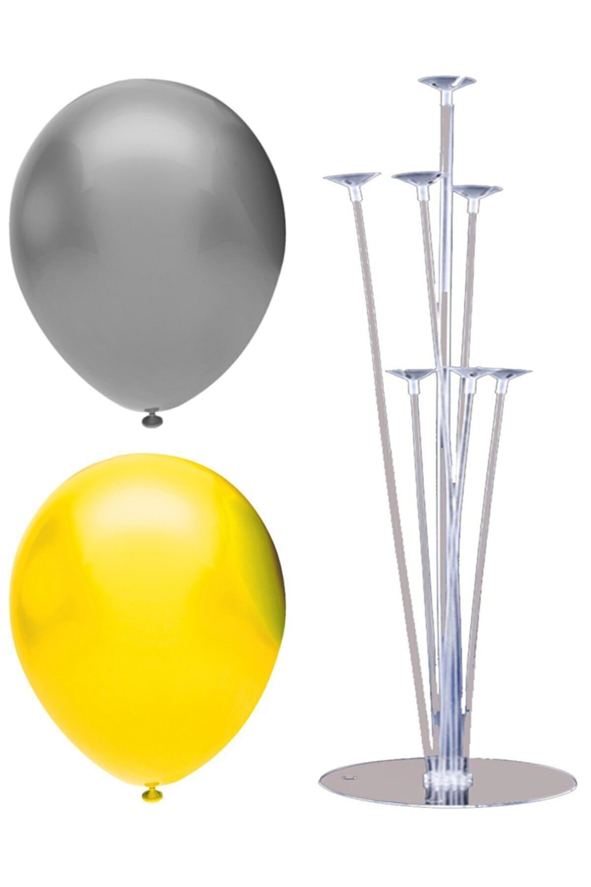 BEST PARTİ 7 Çubuklu Balon Standı + 100 Adet Balon ( Sarı, Gümüş )