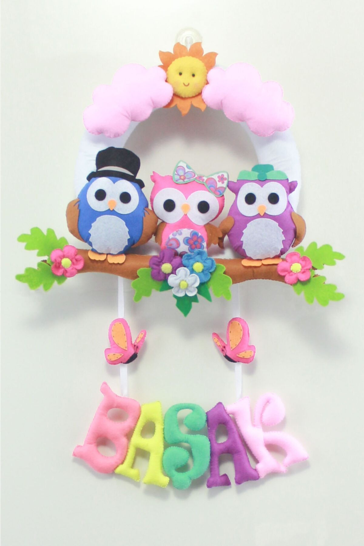 Renkli Hayallerim Başak Isimli Baykuş Bebek Odası Kapı Süsü