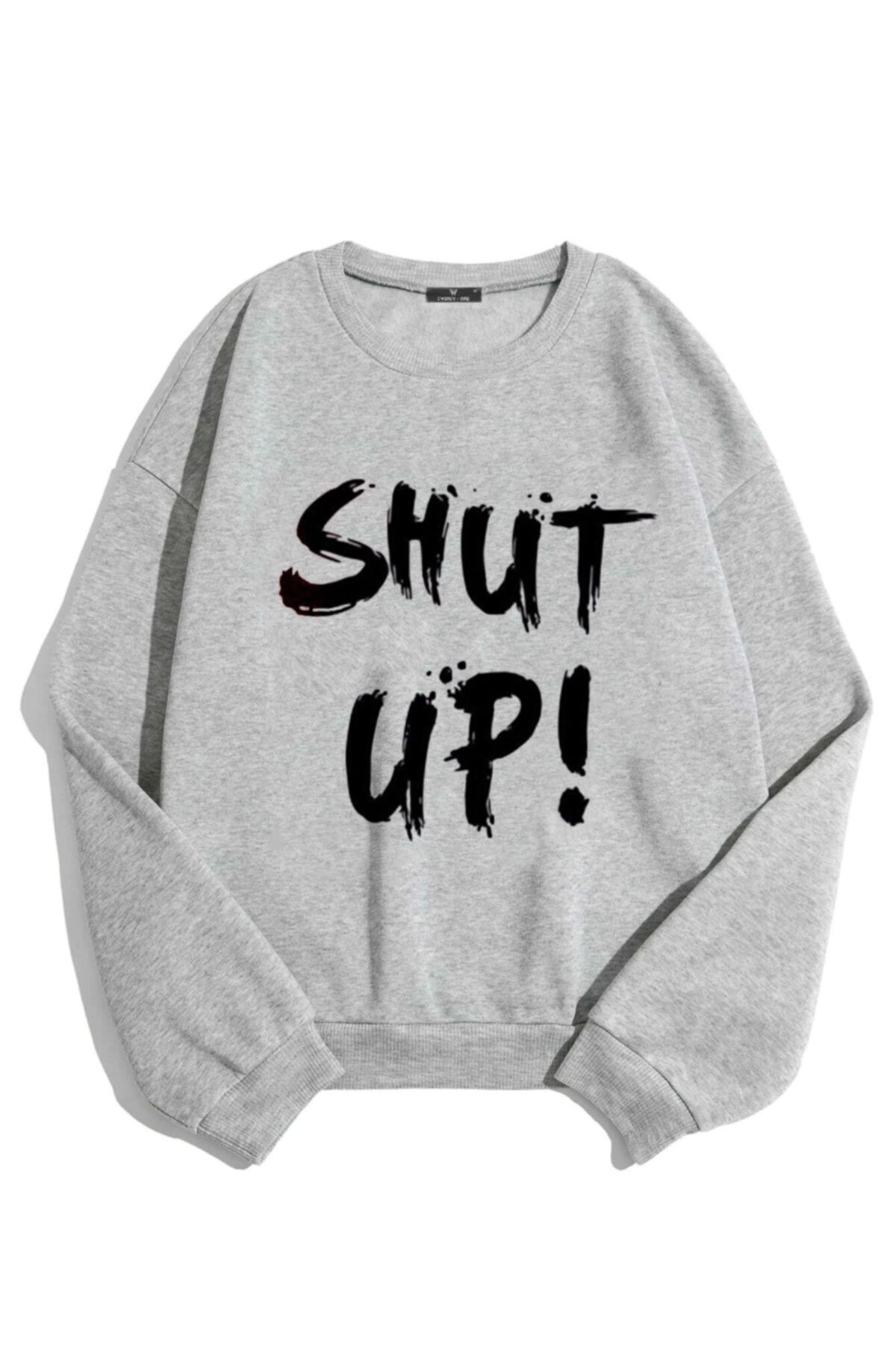 K&H TWENTYONE Kadın Gri Sweatshirt Shut Up Baskılı T5