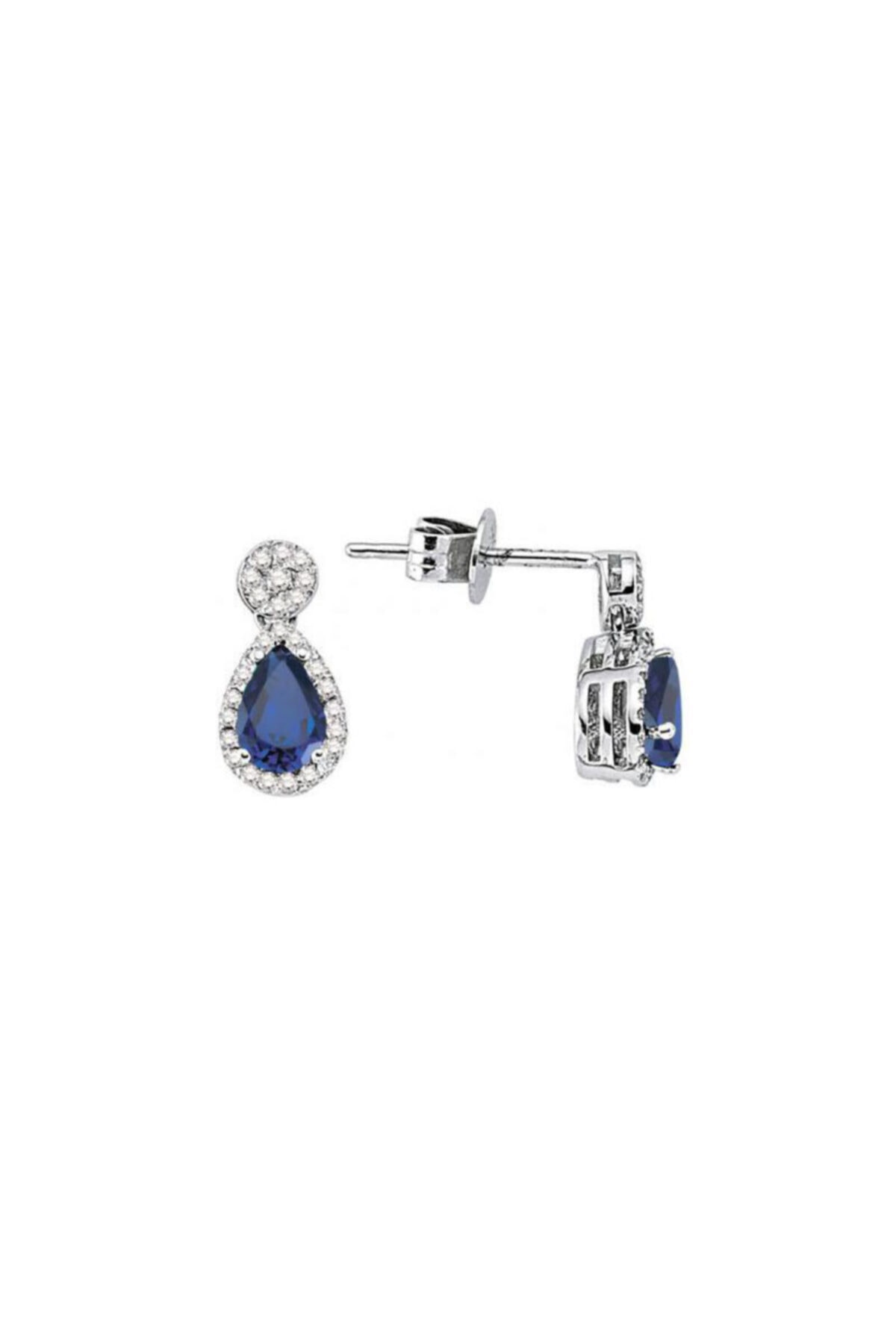 EnginGold 0.32ct Pırlantalı Safir Taşlı Damla Model Küpe-8k