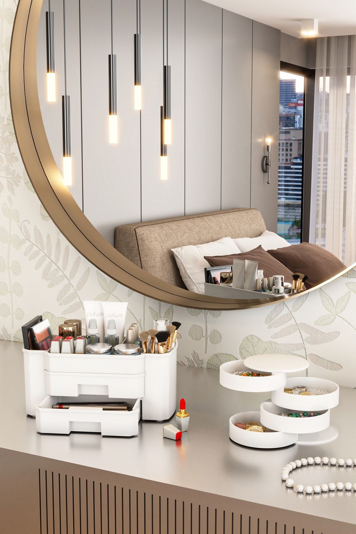 PUFWİN Asya Kozmetik Makyaj Takı Düzenleme Kutusu Organizer Set