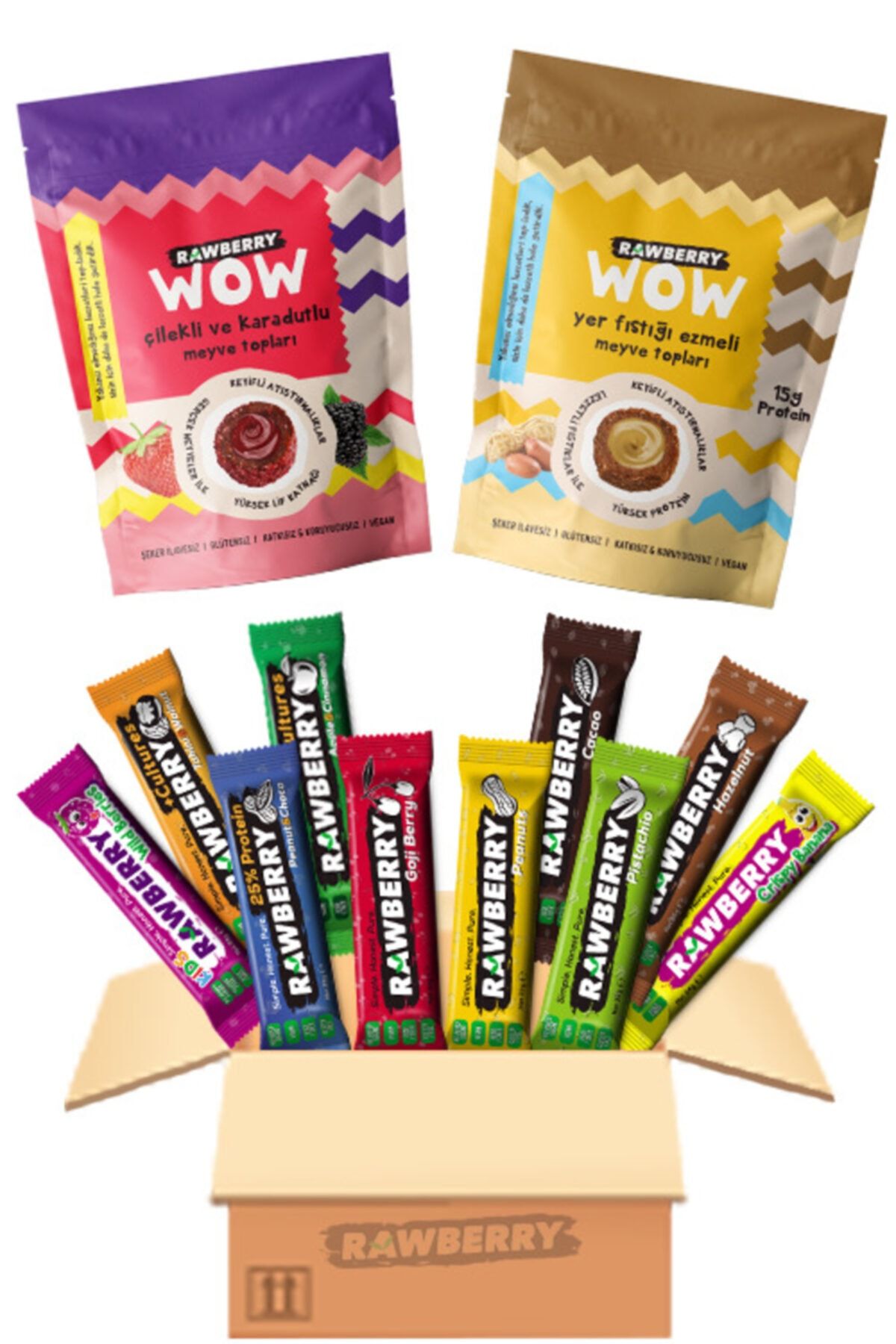 Rawberry Tanışma Paketi (12 ADET) Şeker Ilavesiz Vegan Glütensiz Sağlıklı Atıştırmalık Toplar Ve Barlar