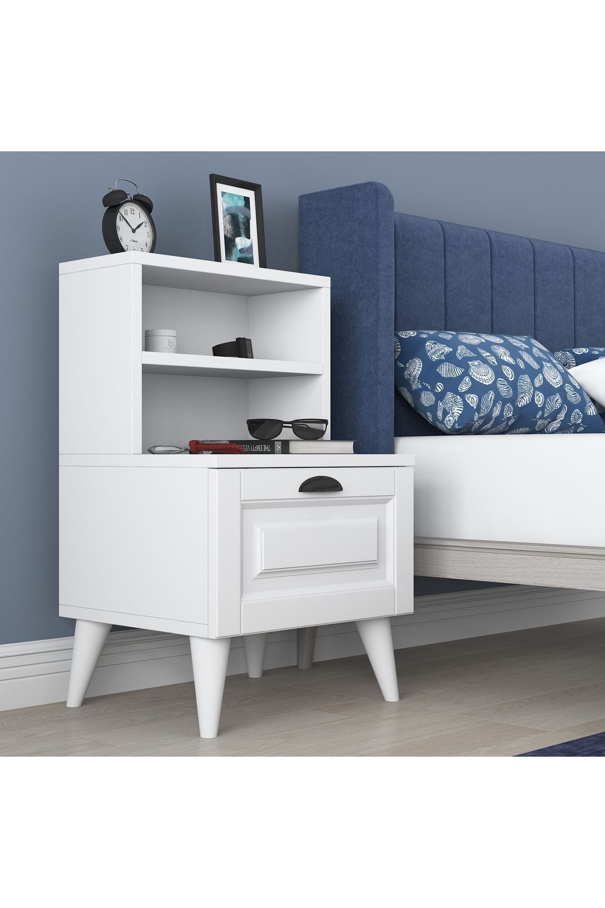 Rani Mobilya Rani Bd105 Modern Ayaklı Raflı Çekmeceli Komodin Beyaz