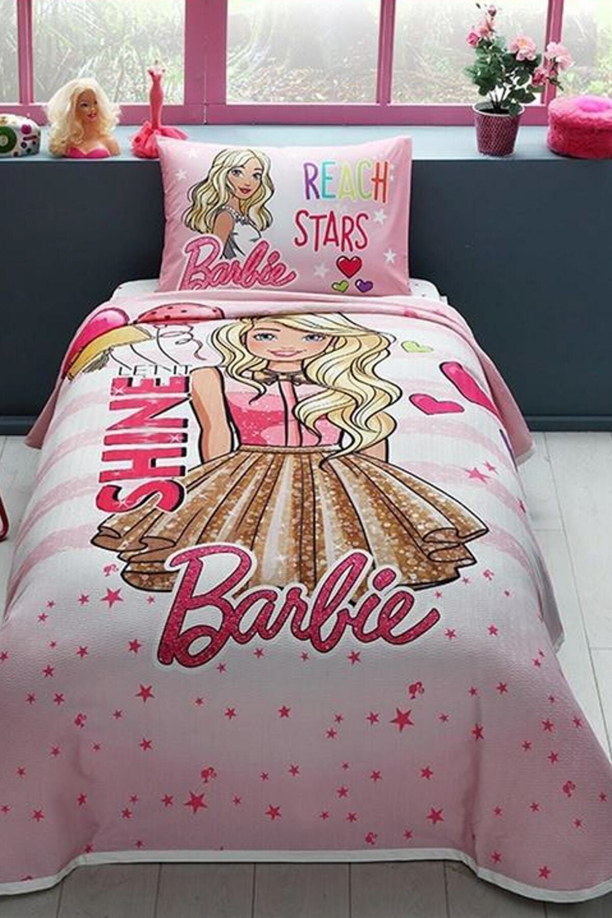 Lisanslı Tek Kişilik Pike Takımı - Barbie Shine