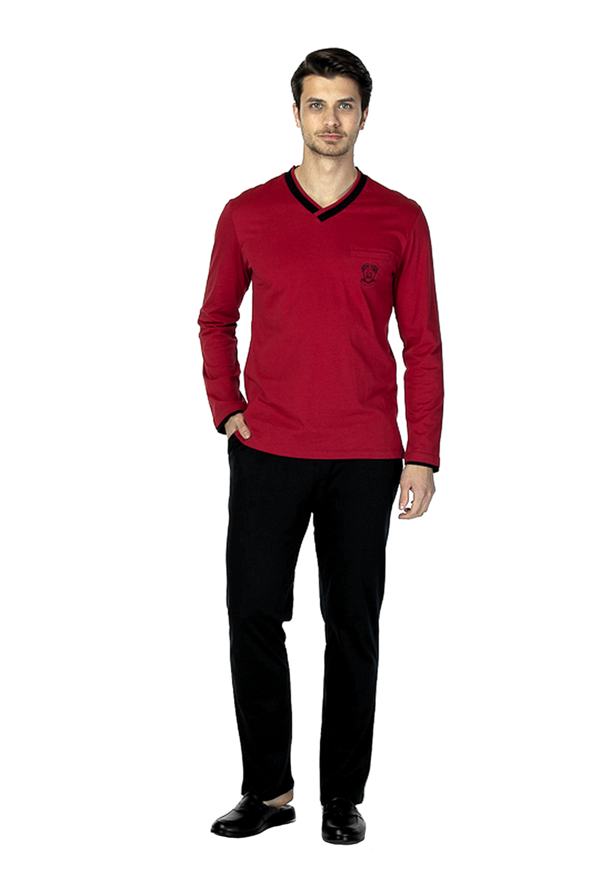 D'S Damat V Yaka Pijama Tk. Bordo