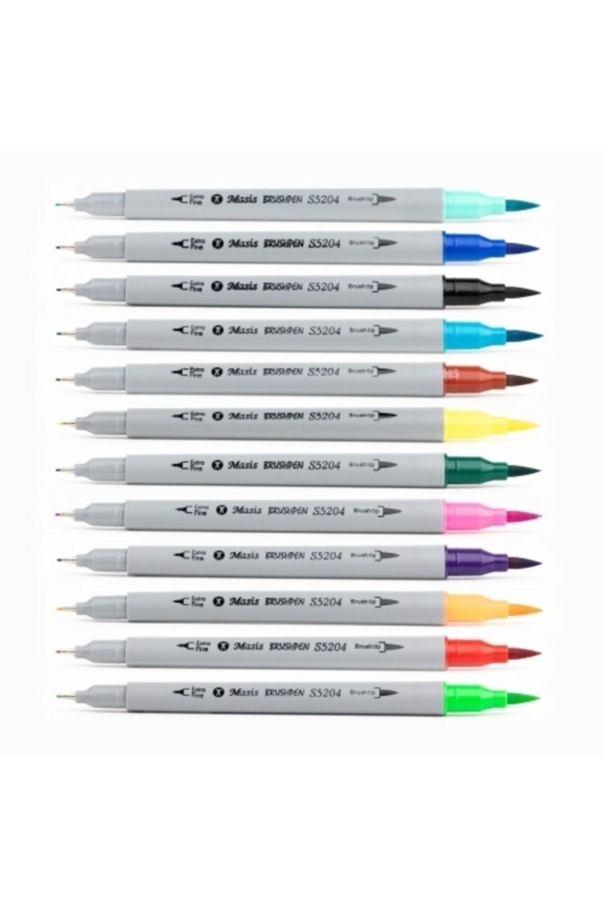 Masis 12'li Çift Taraflı Keçeli Kalem Seti - Brushpen Ve Fineliner Glb