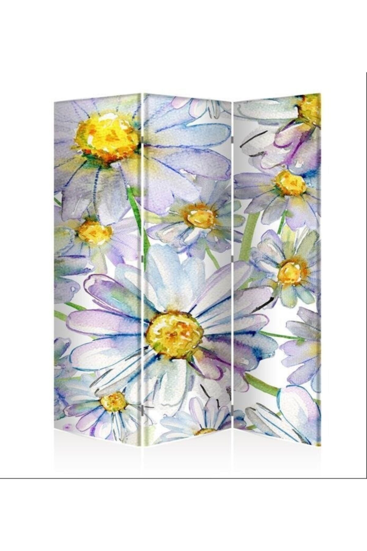 DECOBRITISH Bizim Papatyalar 3 Kanat Çift Taraflı Kanvas Paravan 123x182 cm