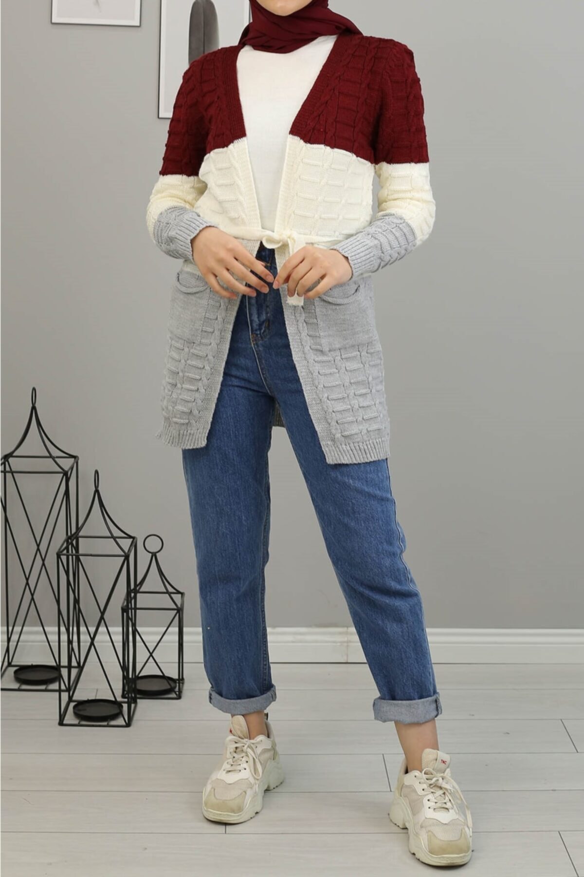 İmajButik Renkli Triko Hırka/bordo