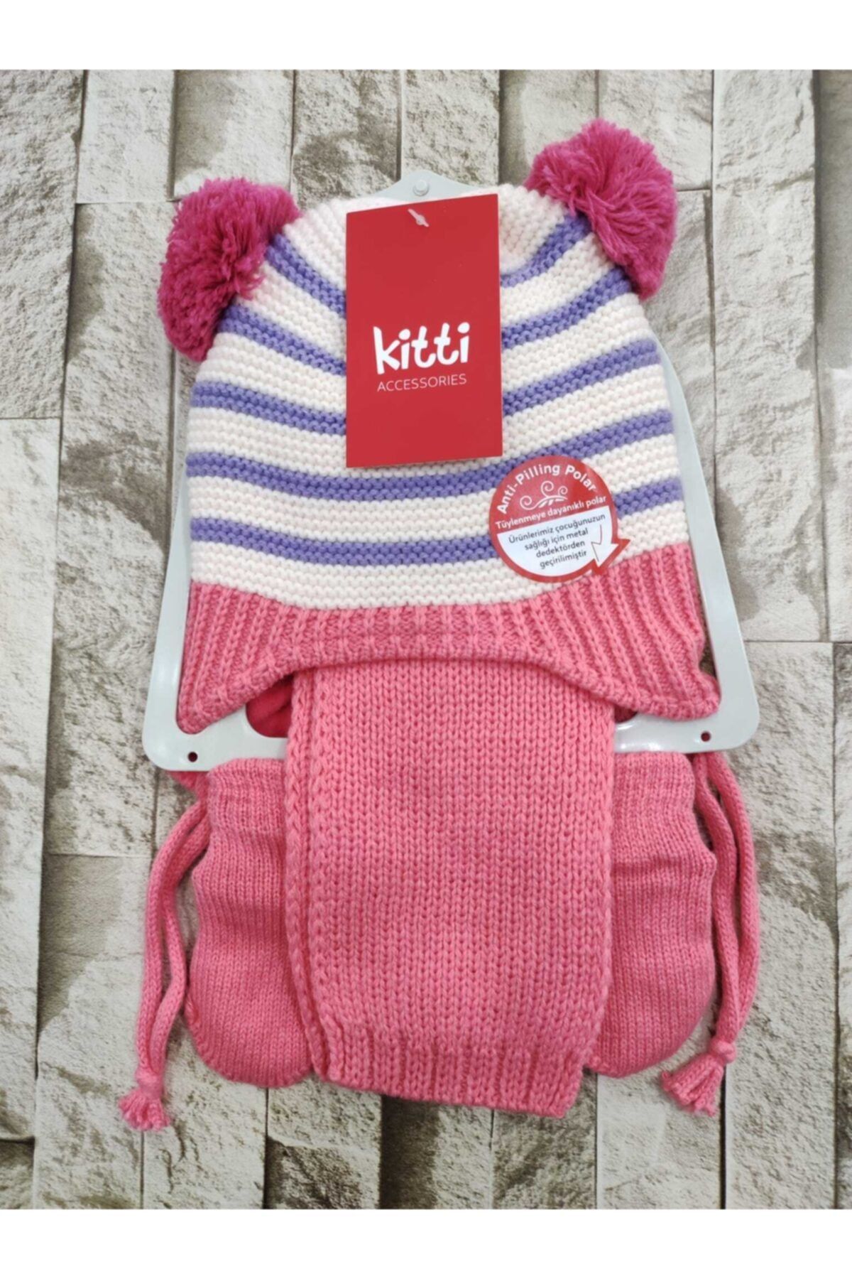 Kitti 0-18 Ay Kız Çocuk Içi Polarlı Atkı&bere&eldiven Üçlü Takım