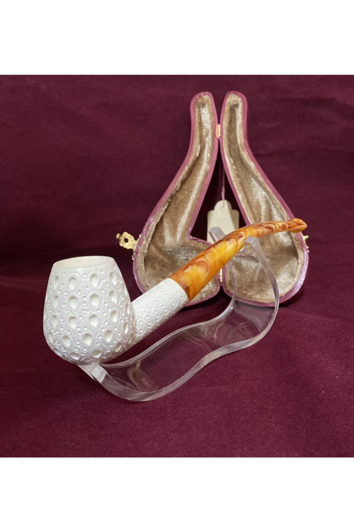 AKTAS Lületaşı Özel Deri Kutusunda Günlük Kullanıma Uygun Pipo 16*5cm