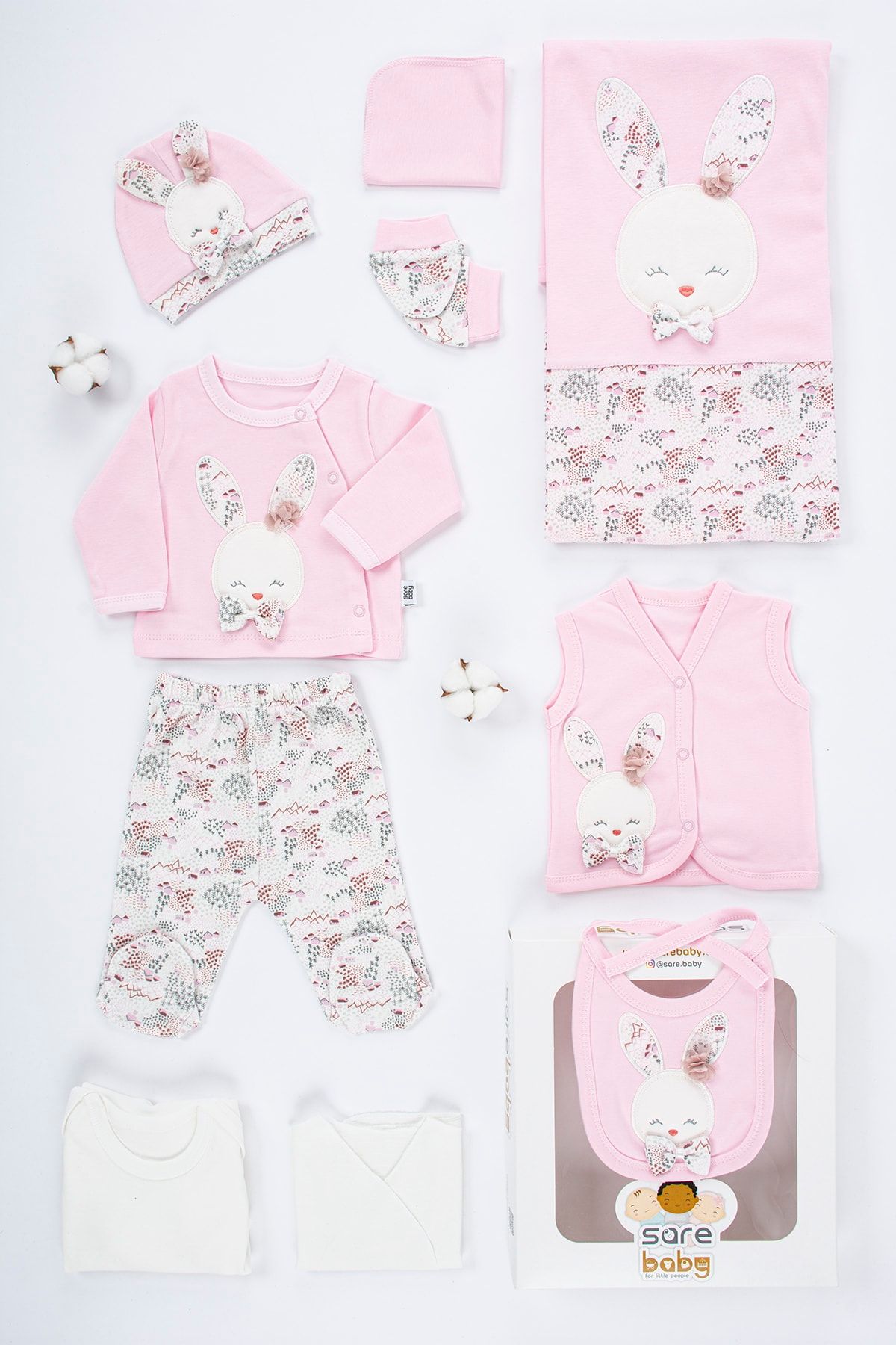 Sarebaby Kız Bebek Hastane Çıkışı Organik 10'lu Set Antibakteriyel