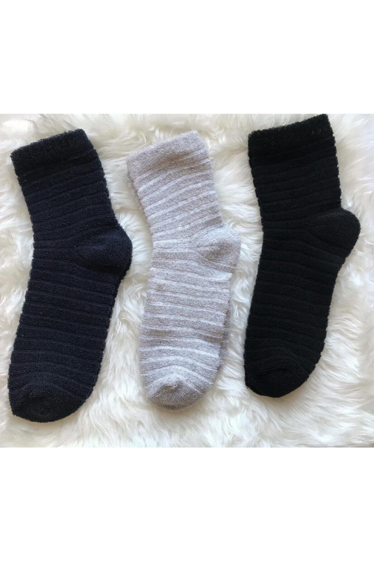 B&D SOCKS Kadın 3'lü Ekonomik Paket Termal Havlu Kışlık Çorap-koyu Renk Paket