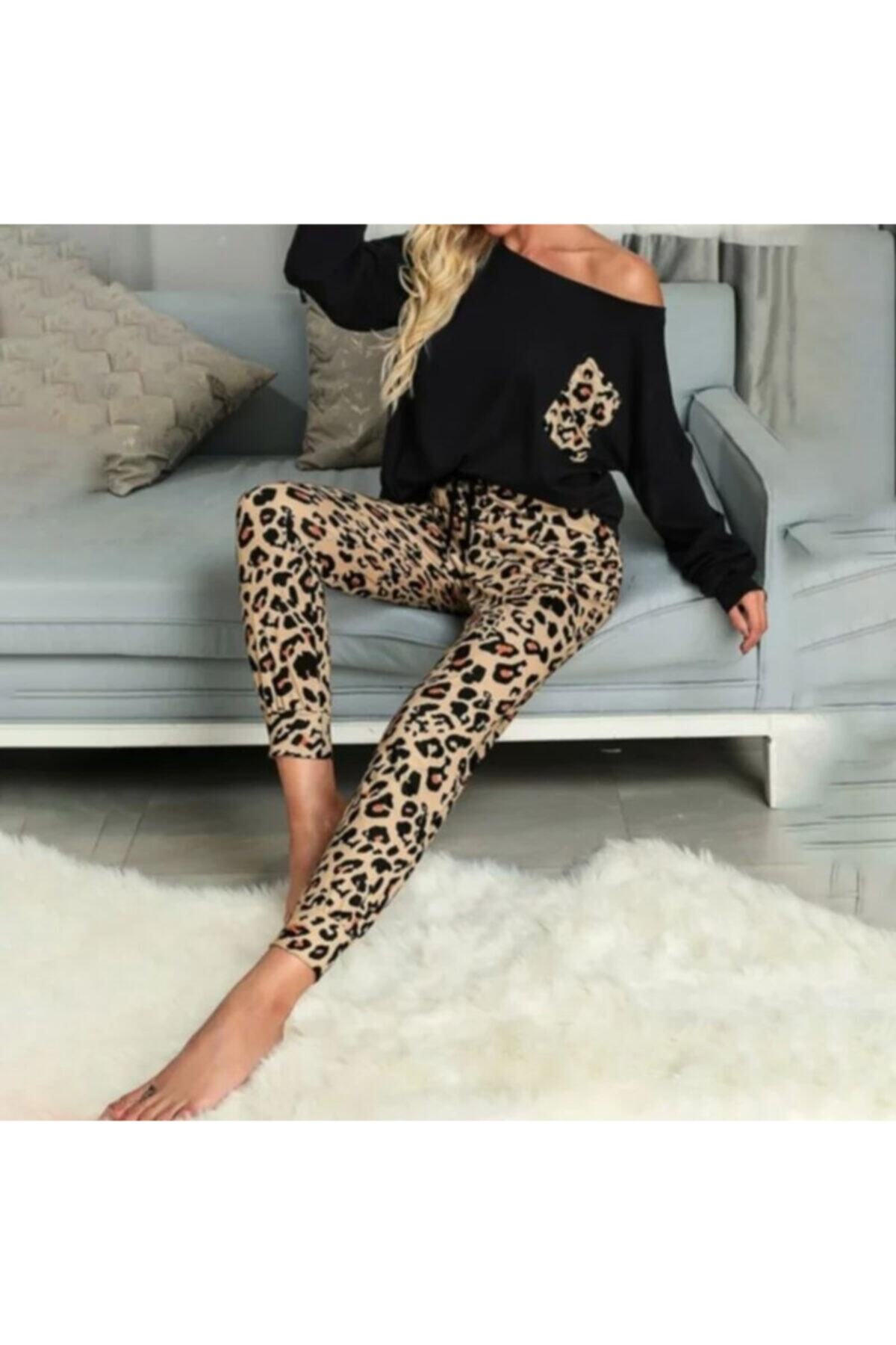 Arya Moda Janes Kayık Yaka Leopar Detay Takım