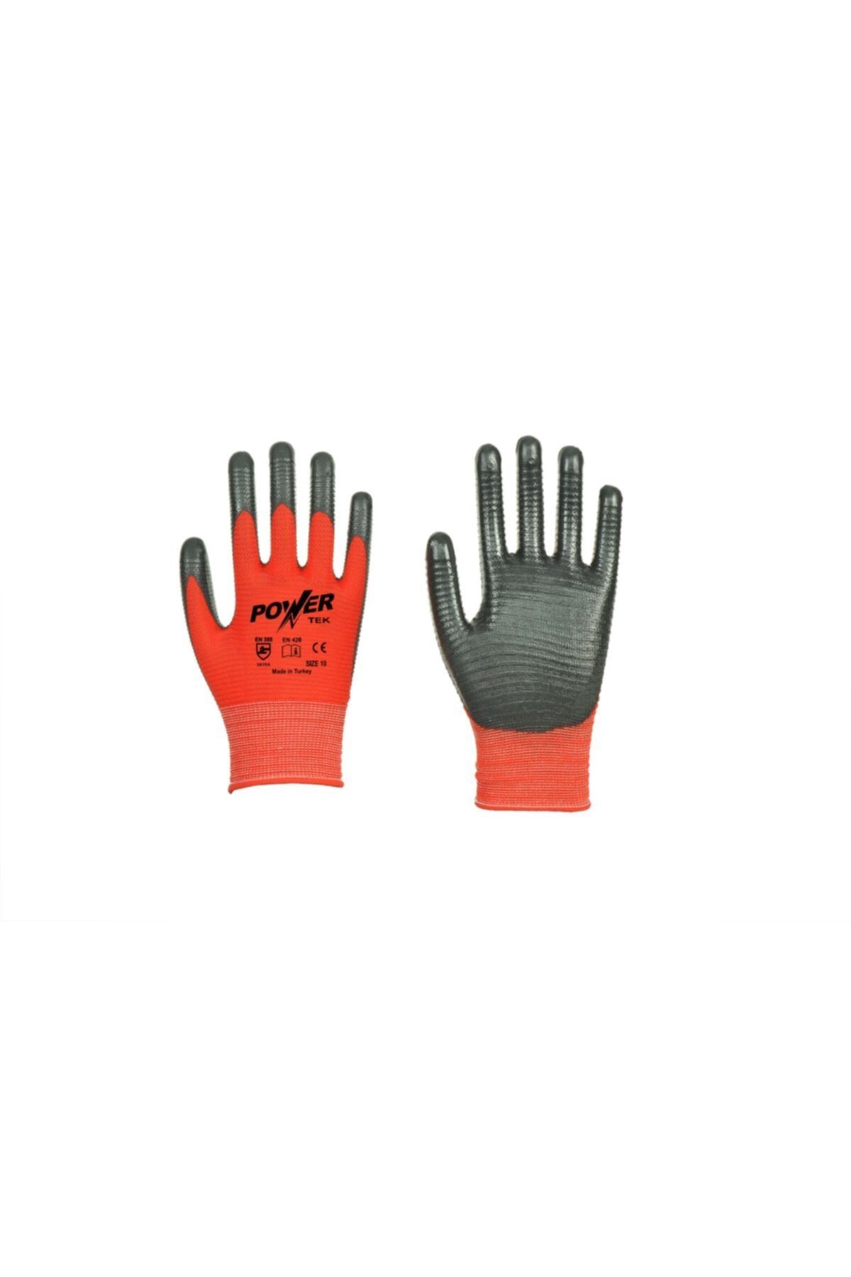 MYSTAR İŞ ELDİVENİ Power Tek Kırmızı Nitril Kaplı Polyester Teknik Iş Eldiveni (zebra Eldiven) (10 Çift)