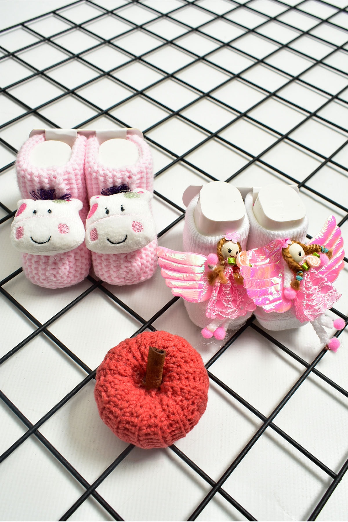 Bebe Türk Kız Bebek Çıngıraklı Patik & Prenses Baskılı Çorap 2li Takım Pudra