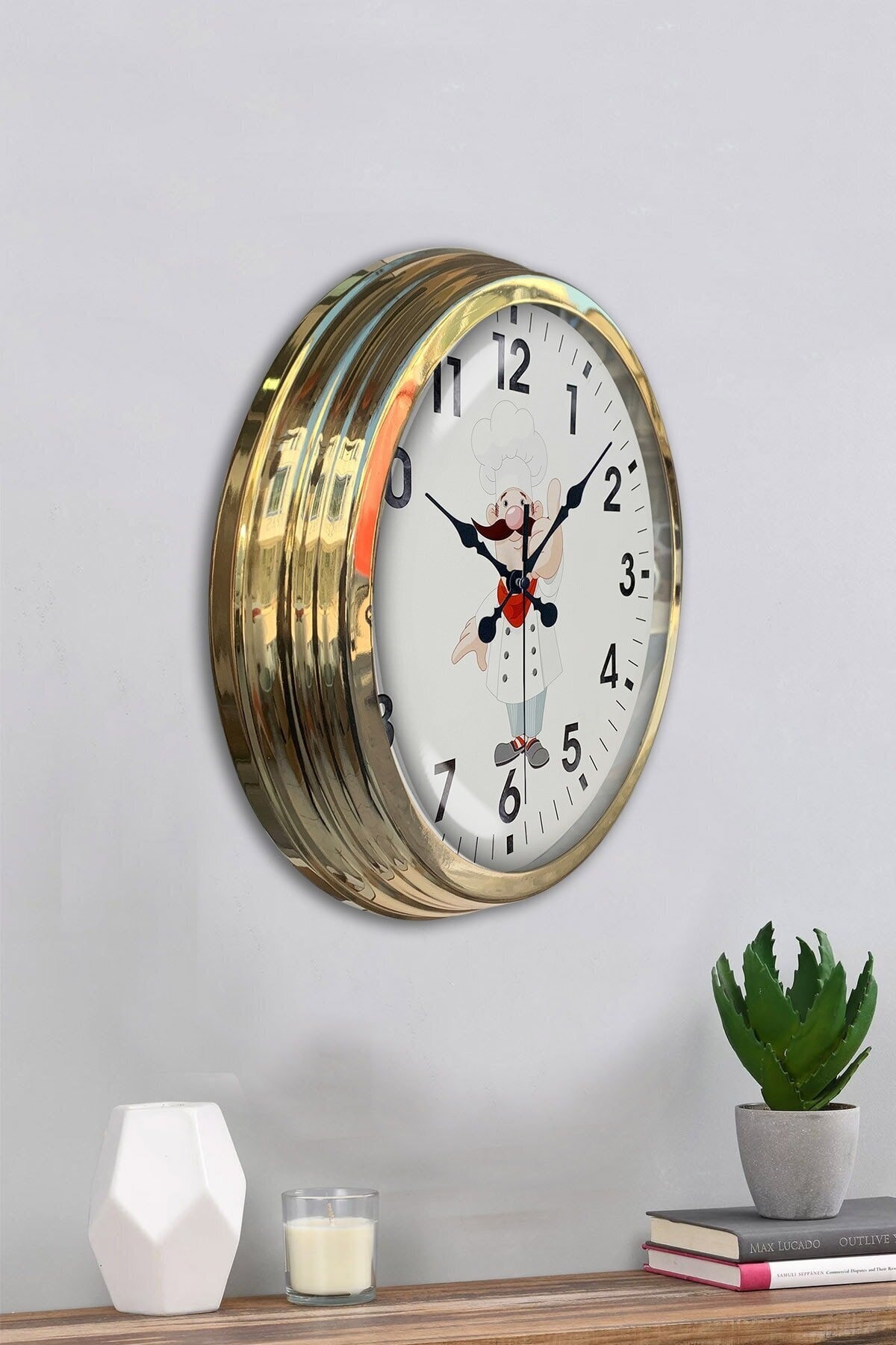 VeraConcept Dekoratif 40 Cm Gold Metal Aşçı Mutfak Duvar Saati
