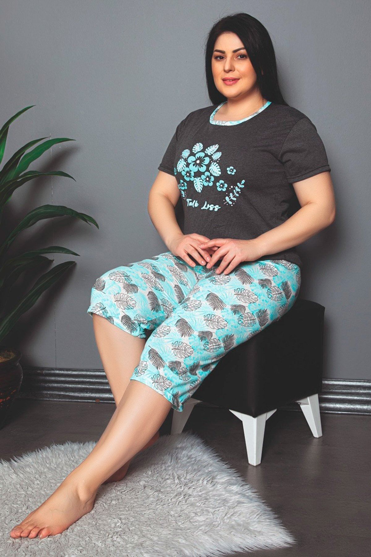 Afilva Kadın Füme Büyük Beden Pijama Takımı