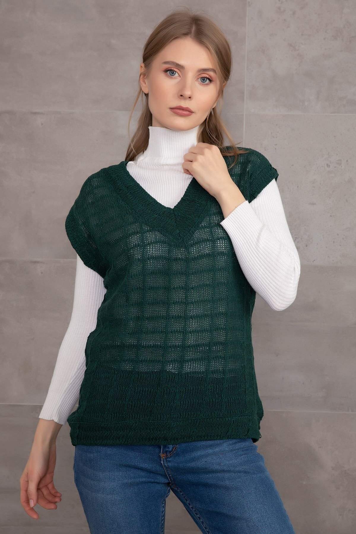 Afilva Kadın Yeşil Triko Süveter