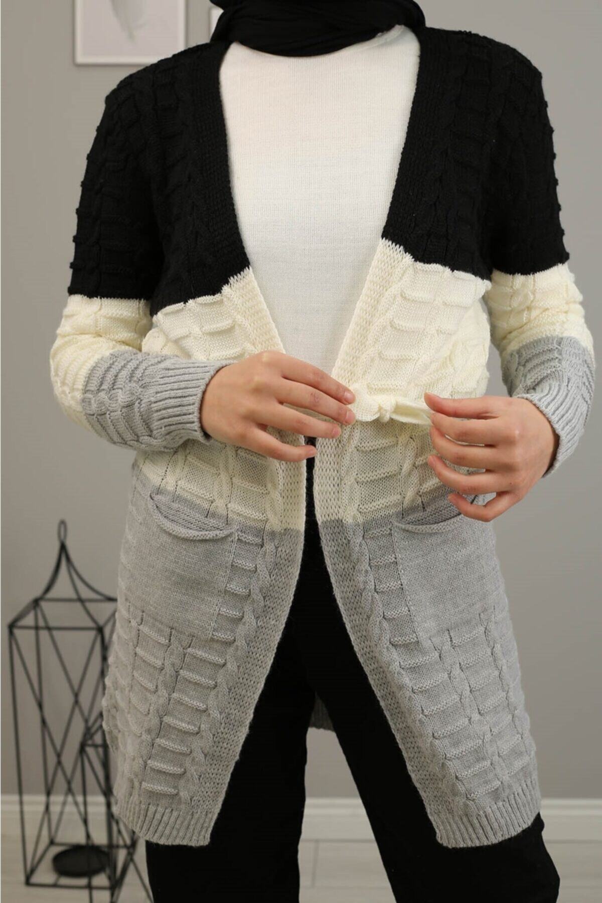 İmajButik Belden Kuşaklı Triko Hırka/siyah