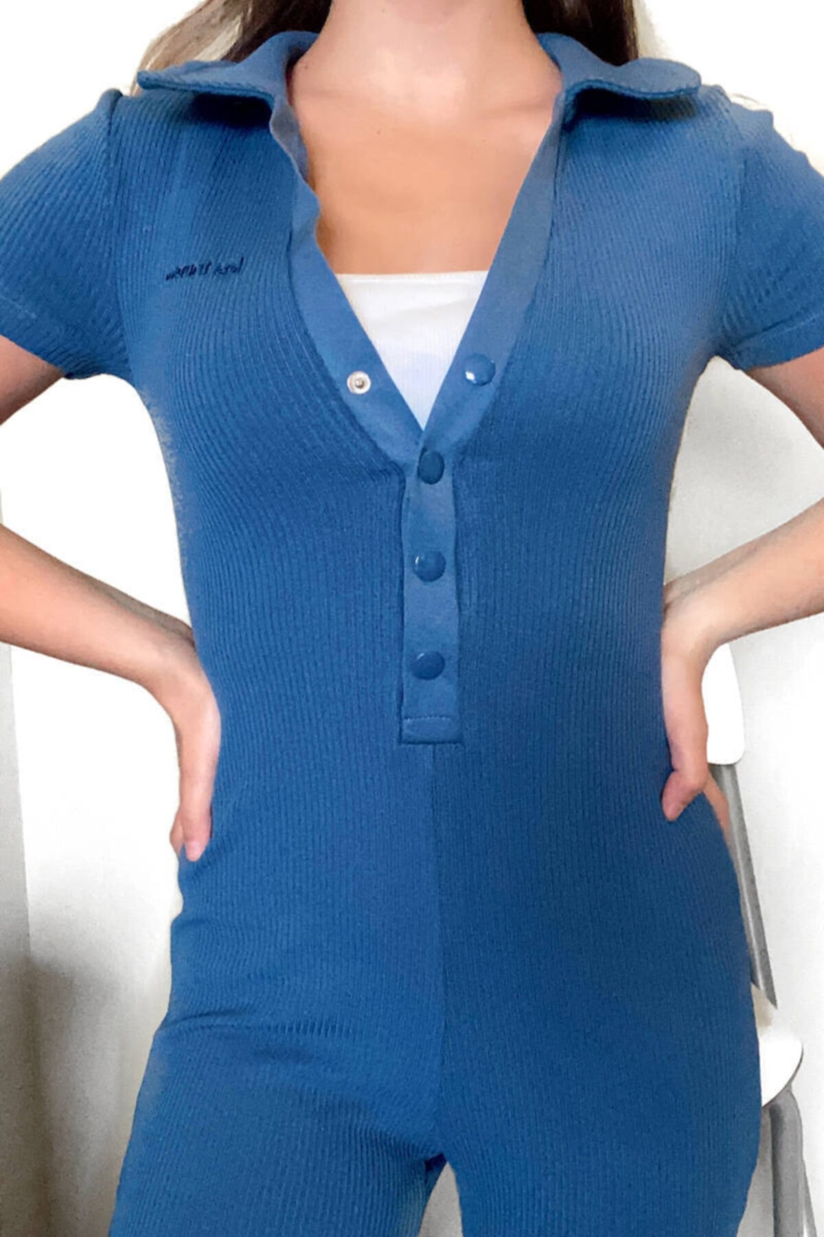 Zechka Indigo Polo Yaka Uzun Tulum (zck0350)