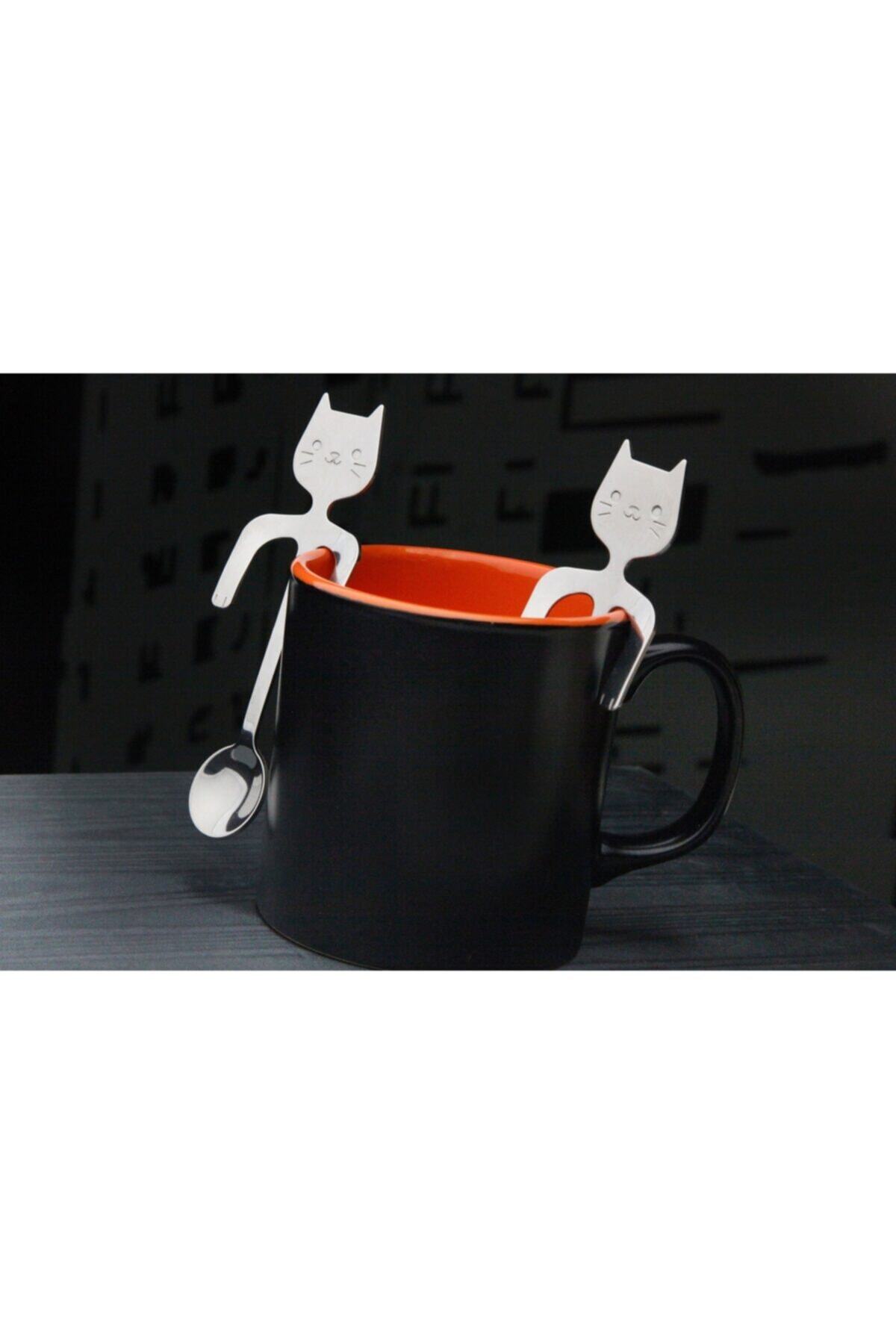 ELİTSA Kedi Figürlü Gümüş Nescafe Çay Kaşığı 6 Adet