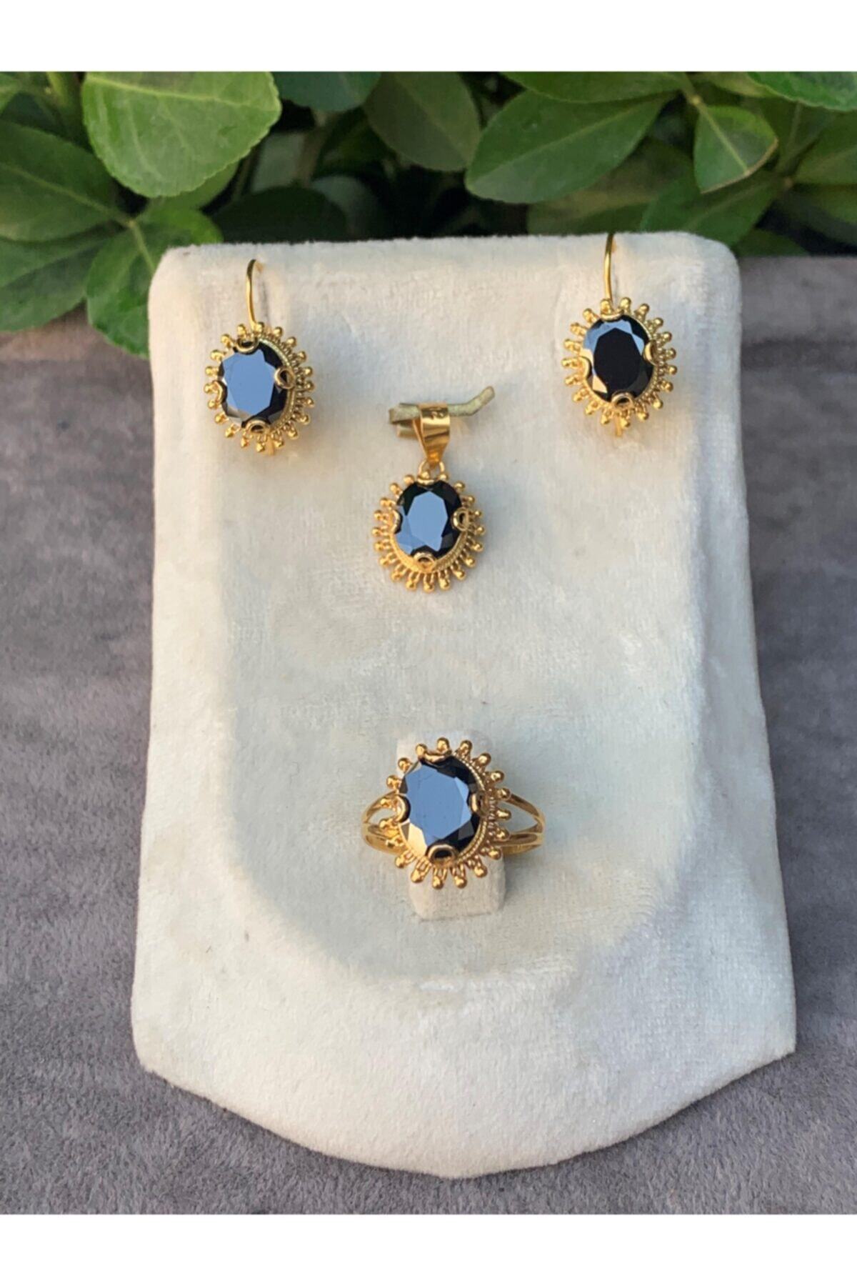 Bayar Gold 14 Ayar Altın Güneş Model Oniks Taşlı Set