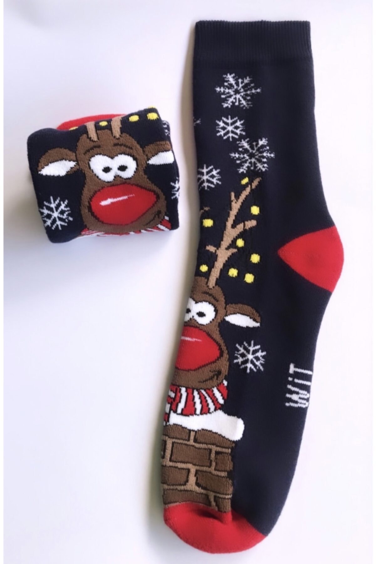 beleze Ünisex Yılbaşı Özel Desenli Kışlık Havlu Çorap 2’li