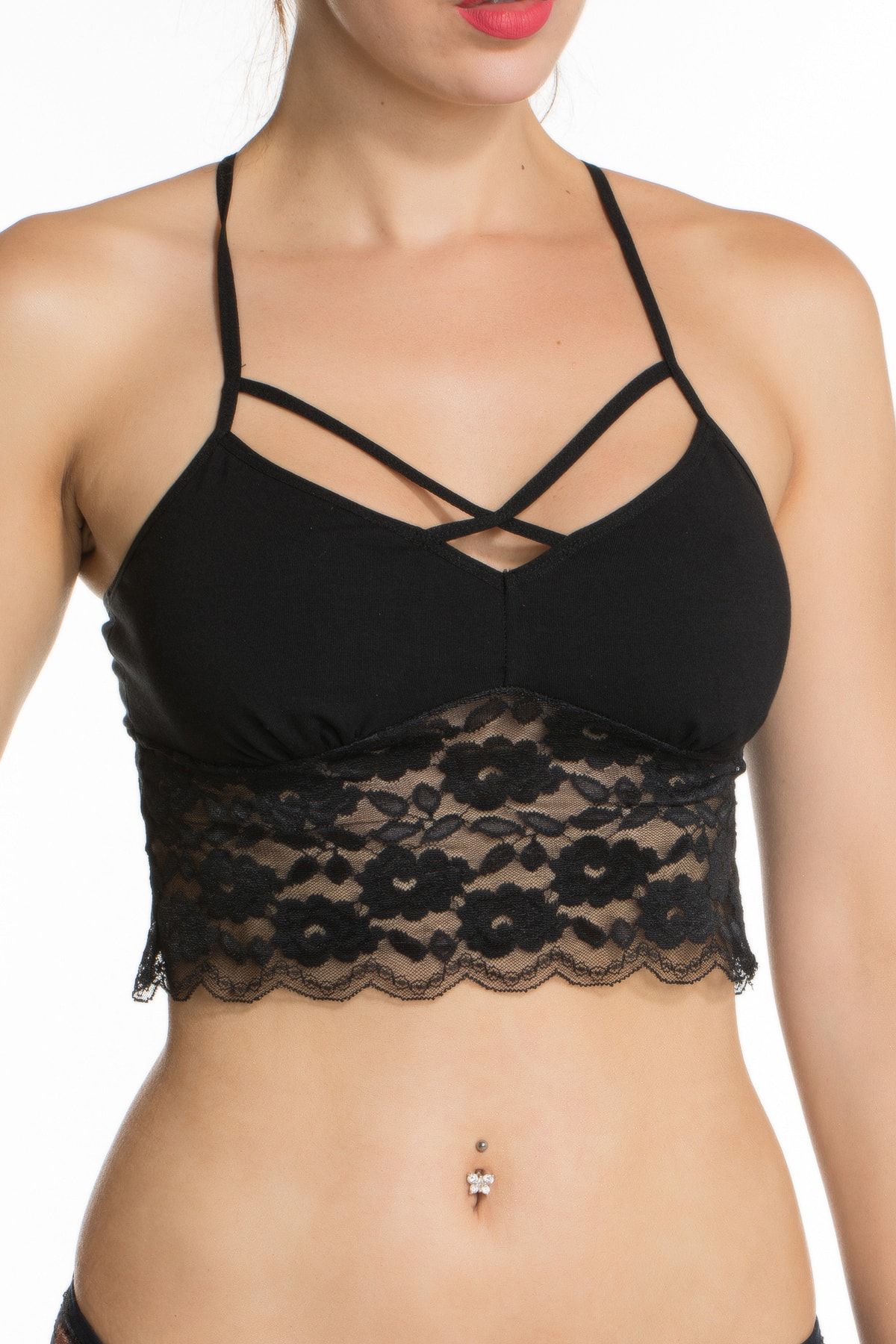 kingspearl Dantelli Bralet Siyah Kadın