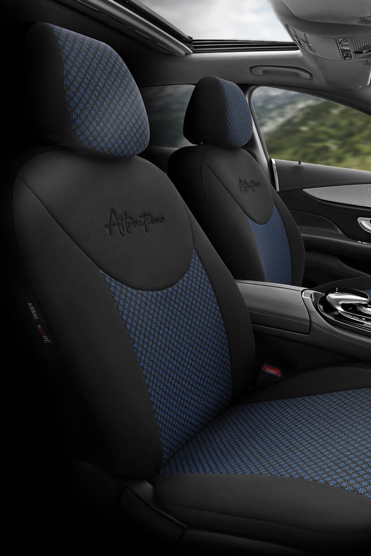 Otom Airbag Dikişli Özel Tasarım Oto Koltuk Kılıfı - Yeni Attraction Design Mavi-siyah Atr1303