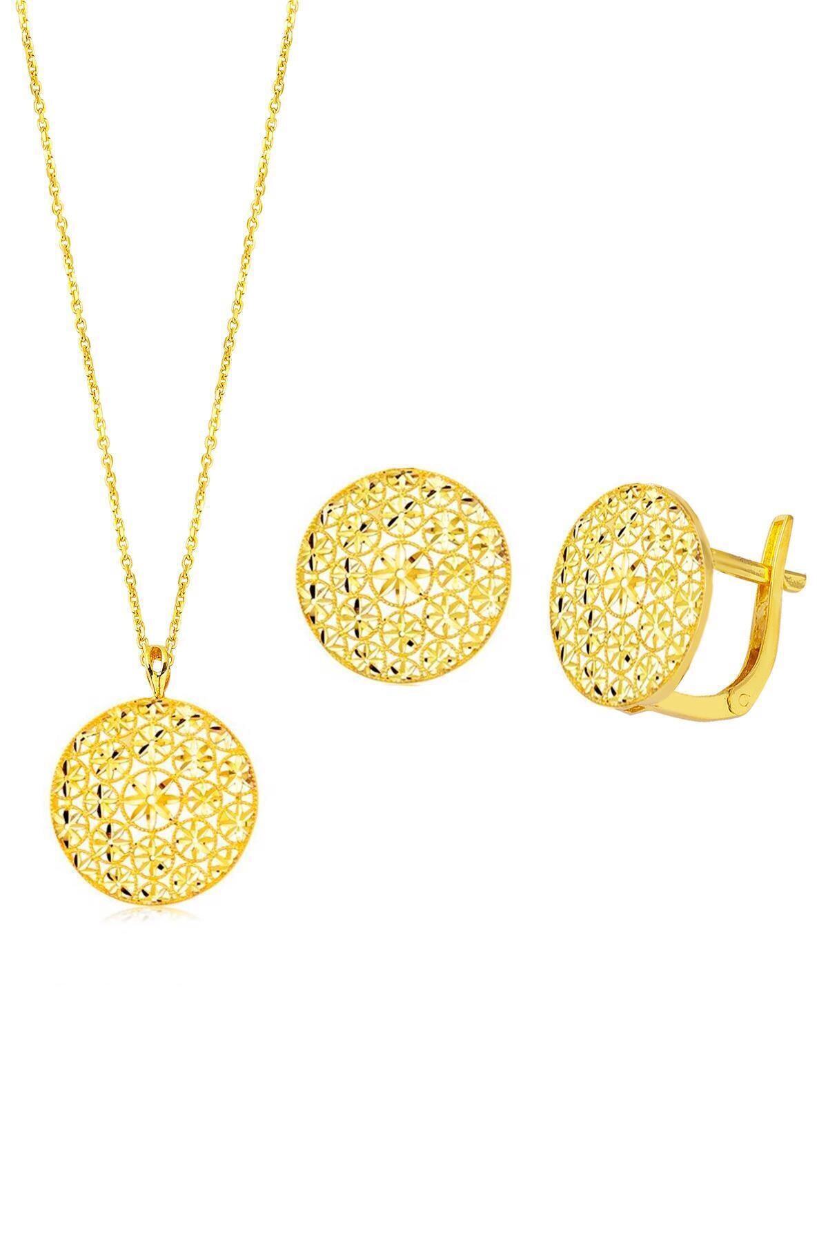 Label Yaşam Çiçeği Kolye  Küpeli 22 Ayar Set