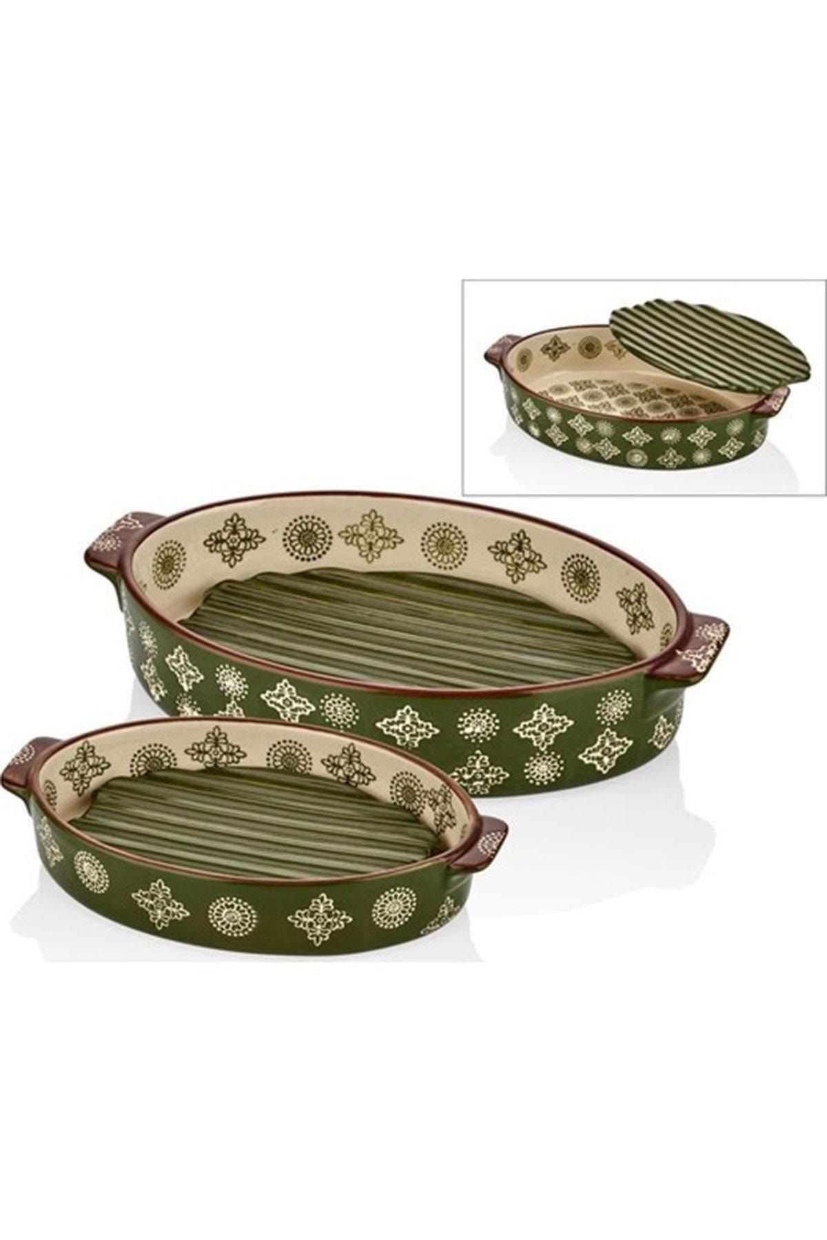Cemile Yeşil Oval Nihaleli 2 Li Fırın Kabı 23-29 Cm