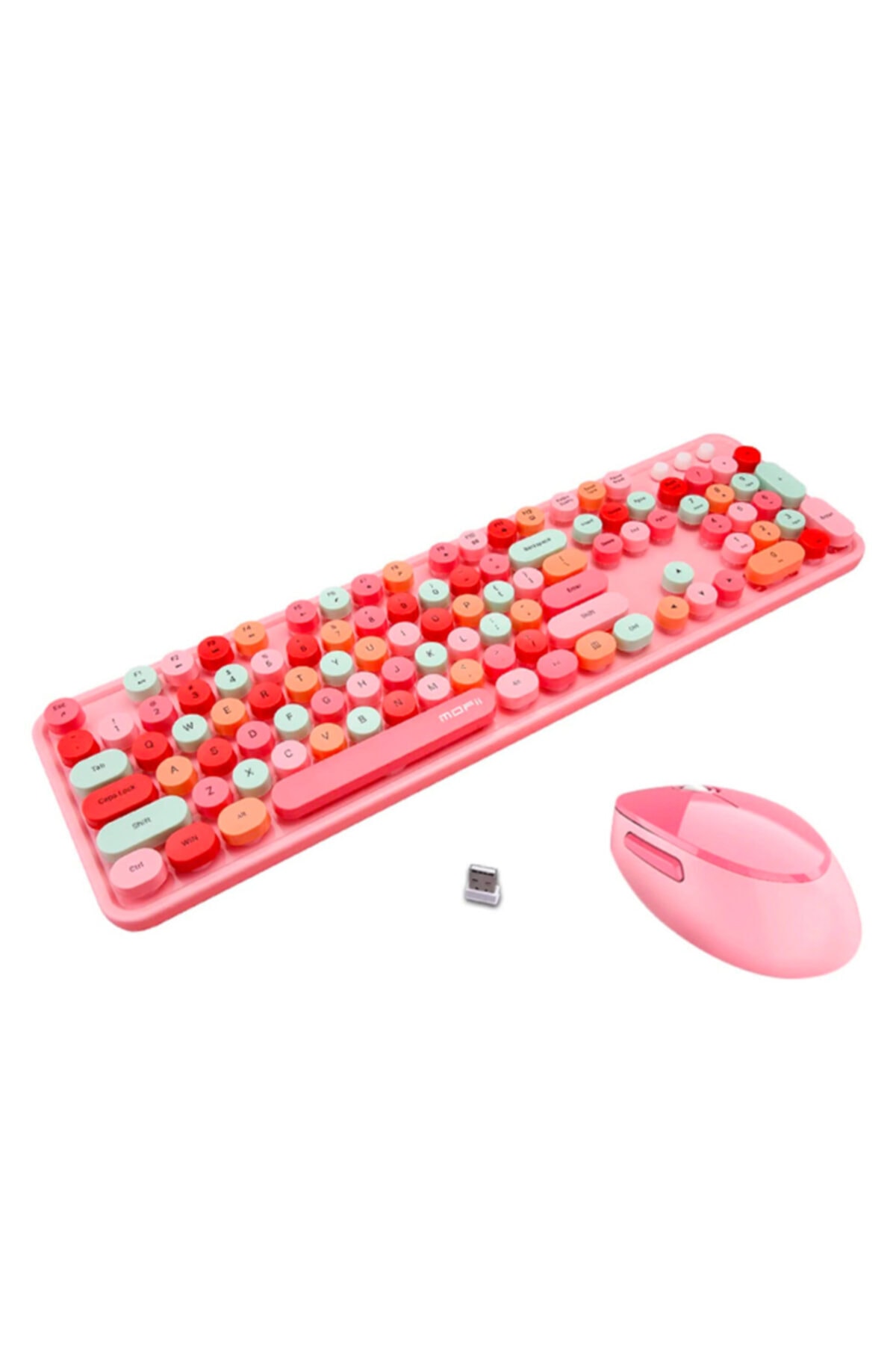 yakuppolt Retro Çok Renkli Kablosuz Klavye Ve Mouse Seti Uzun Şarj Süresi Tak Çalıştır-pembe