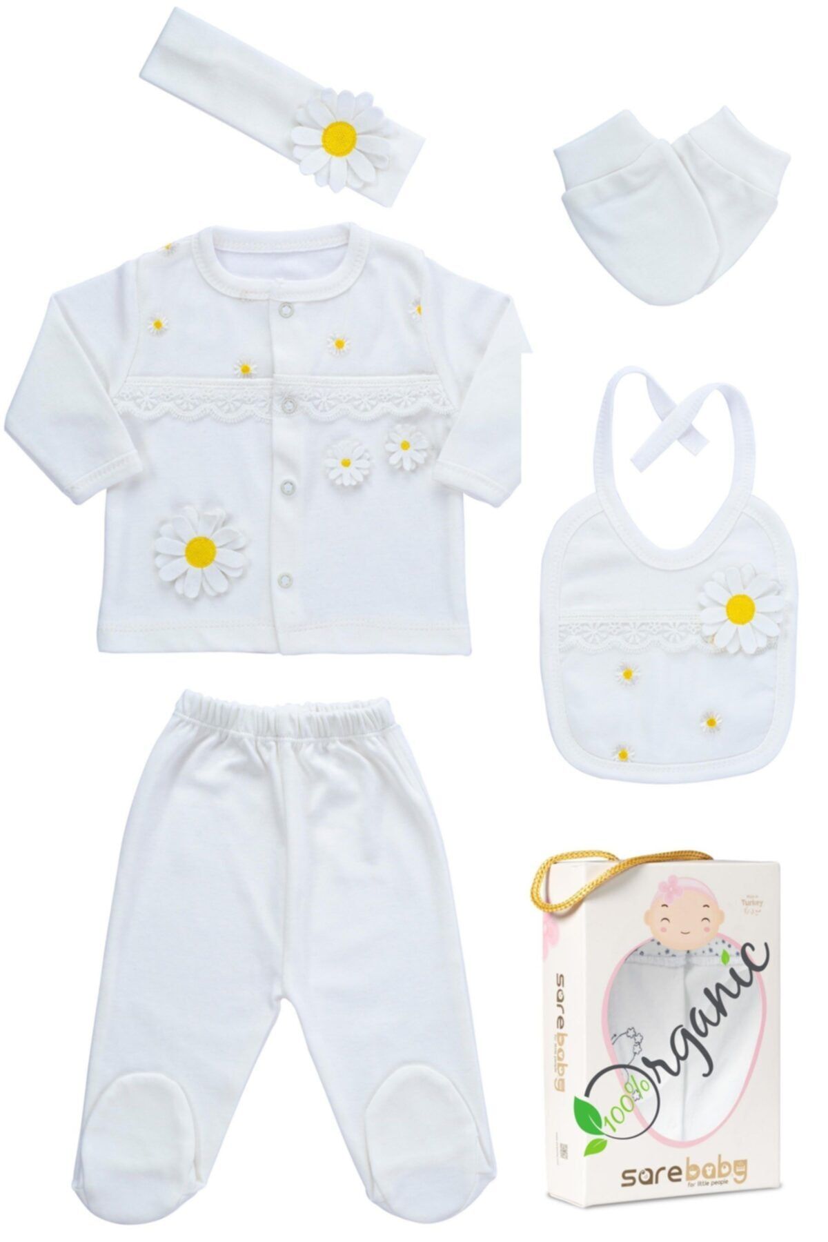 Sarebaby Hoşgeldin Papatyam Serisi Organik Hastane Çıkışı 5'li Set