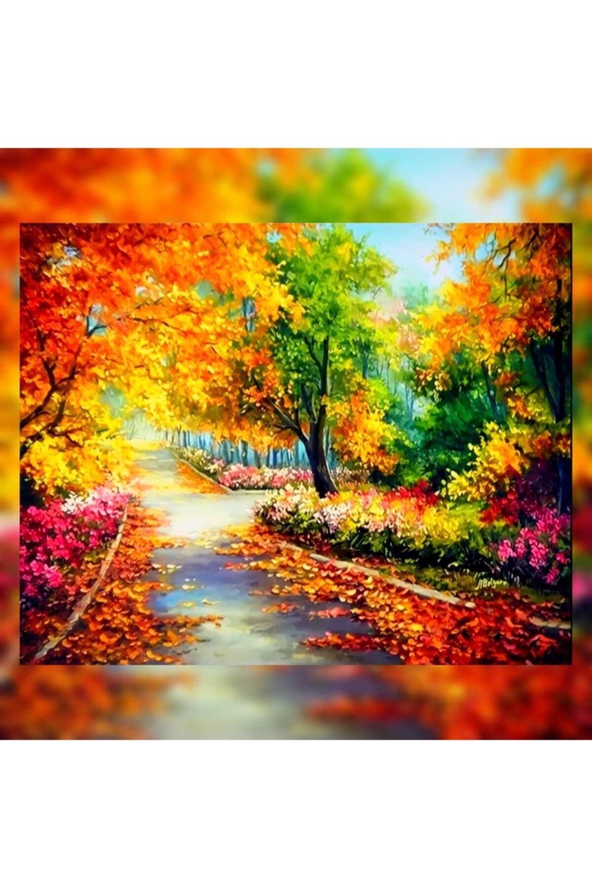 İnciart Sonbahar Sayılarla Boyama Tuval Seti  Pamuk Bez 50x40 cm kasnağa Gerili