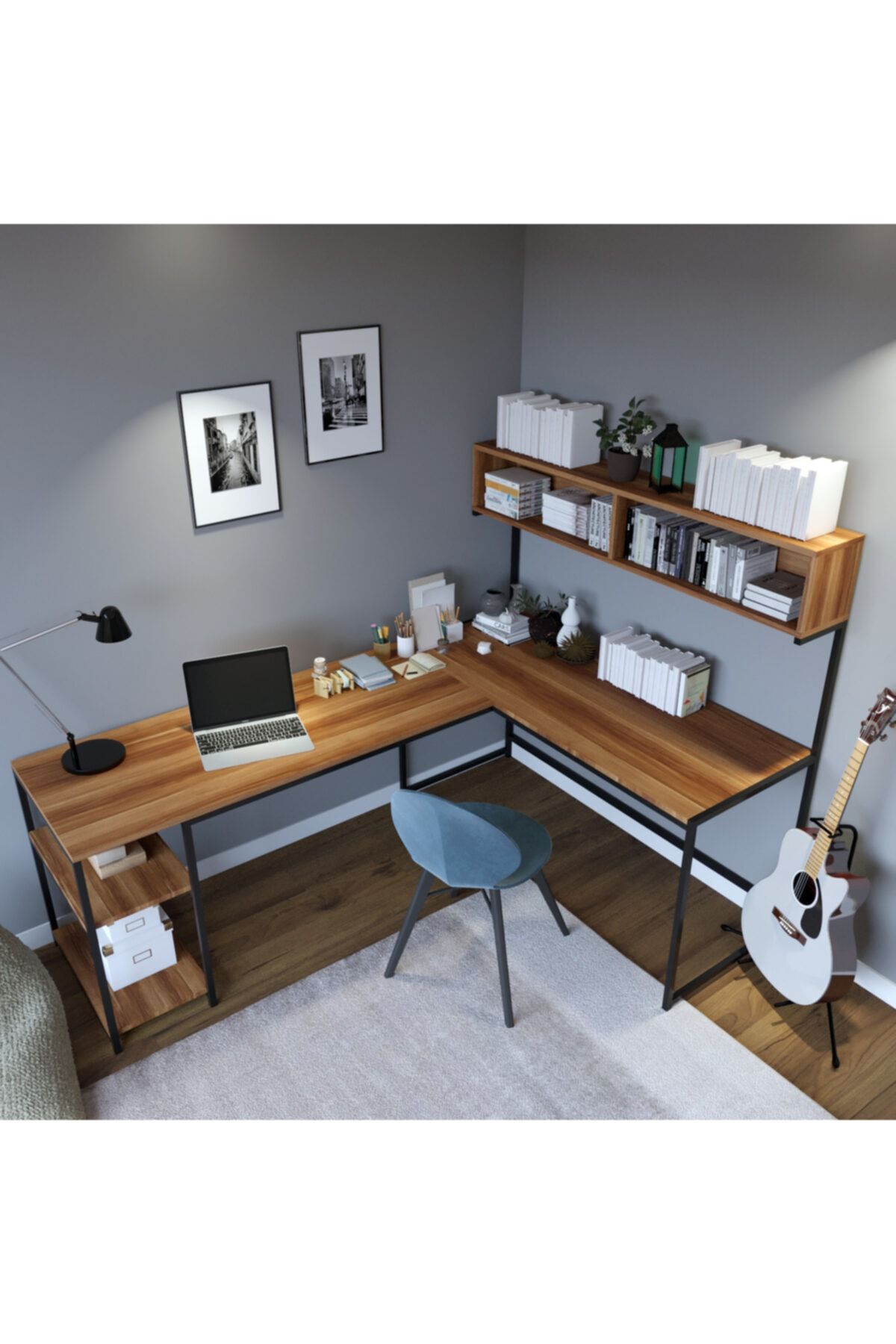 Fupe Shop 200*145*60 Cansın Raflı L Çalışma Masası Ceviz