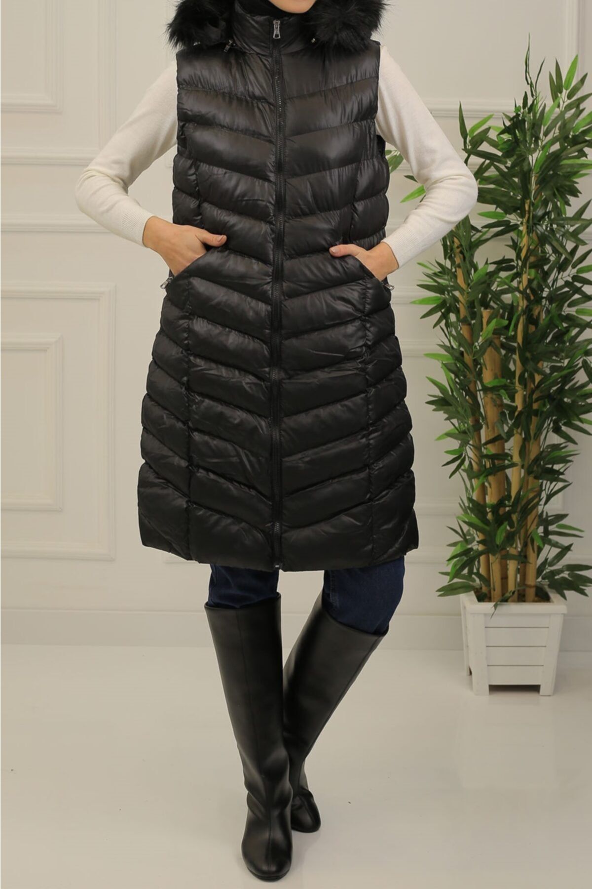İmajButik Tam Dolgulu Kapşonlu Şişme Yelek/siyah