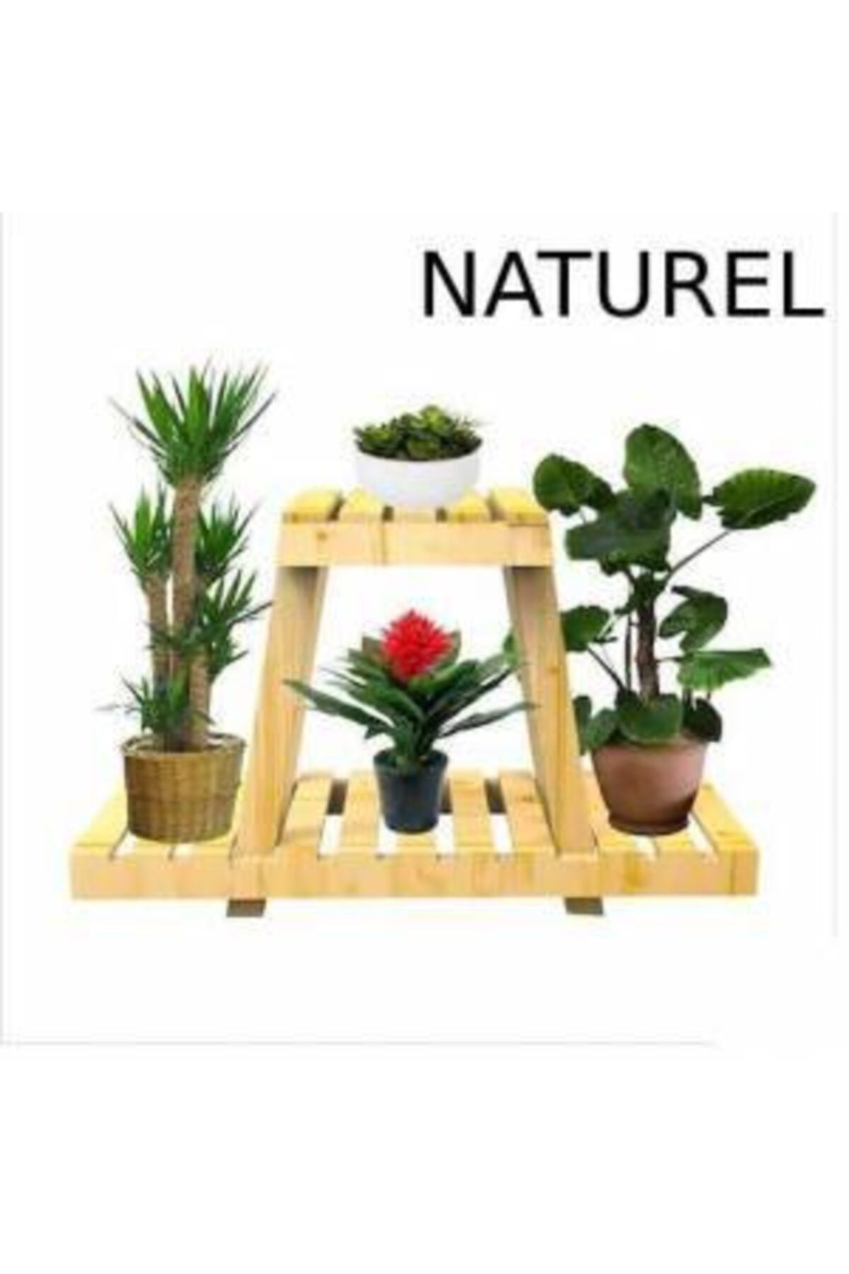 DEMBEY AHŞAP ATÖLYE Saksı Standı Bahçe Dekoratif Çiçeklik Rafı Ahşap 3 Katlı Saksılık Naturel