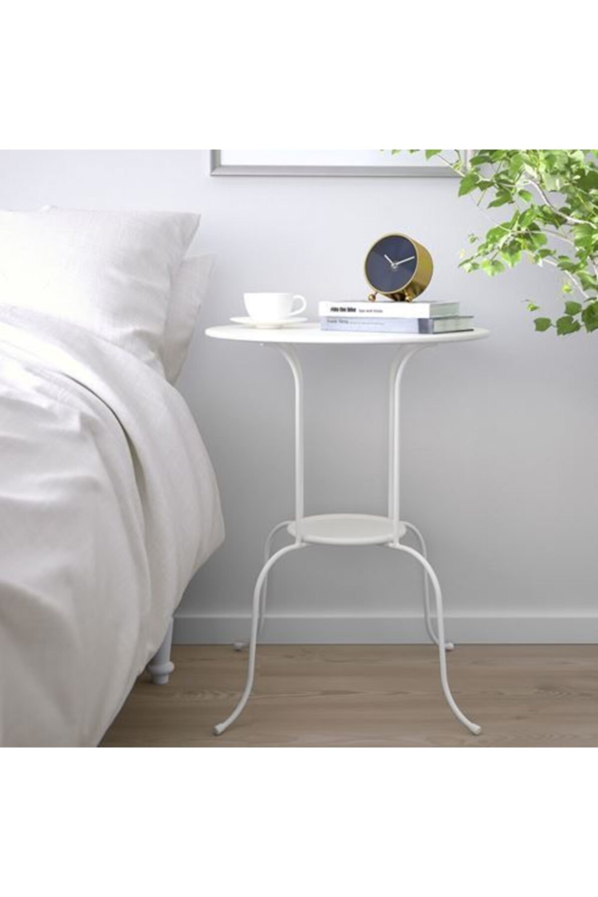 GVG 50x68 Cm Sehpa Ikea Yuvarlak 2 Katlı Fiskos Sehpası Çelik Beyaz A Kalite