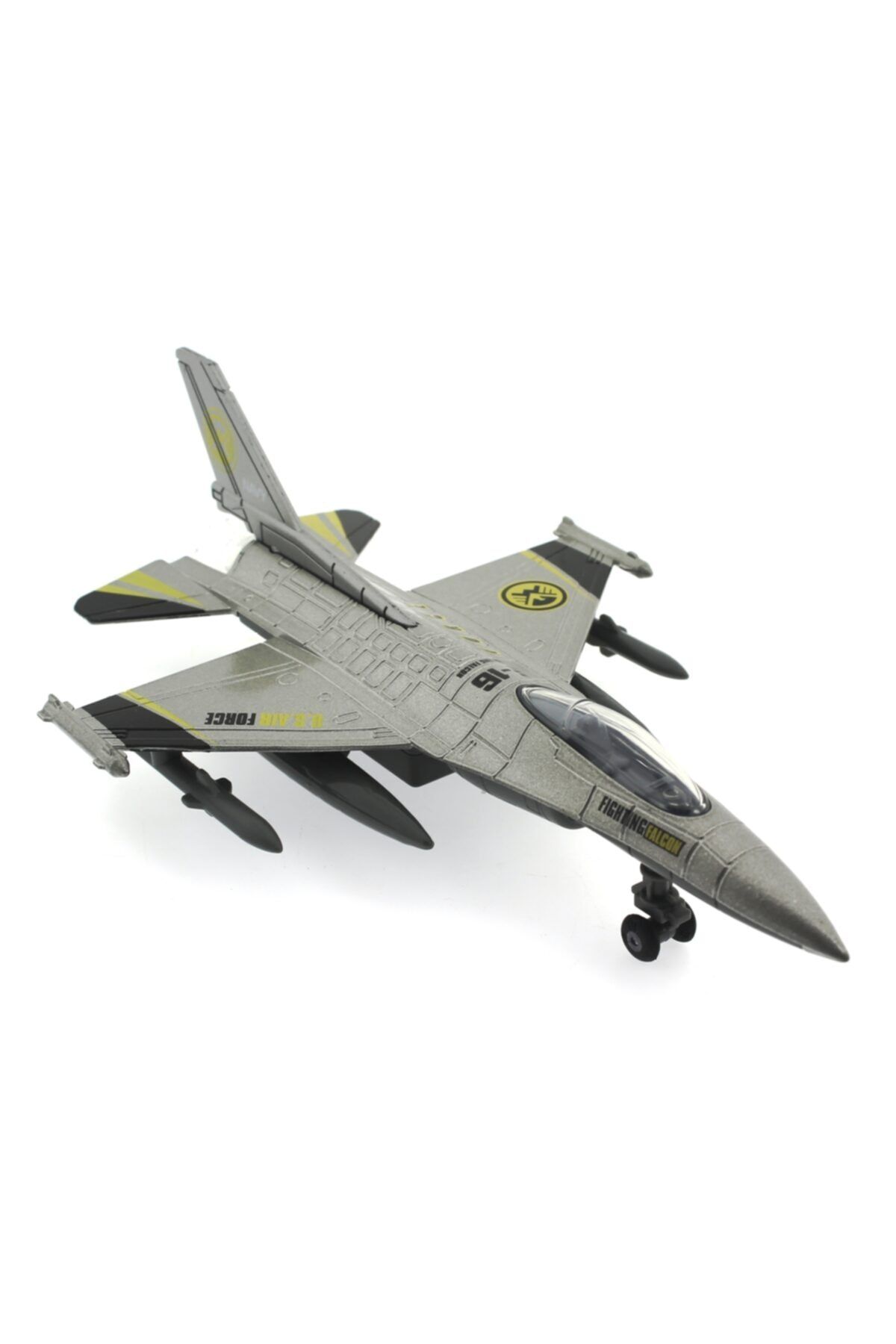 Mega Oyuncak Çek Bırak Metal F-16 Benzeri Metalik Gri Savaş Uçağı Sesli Işıklı