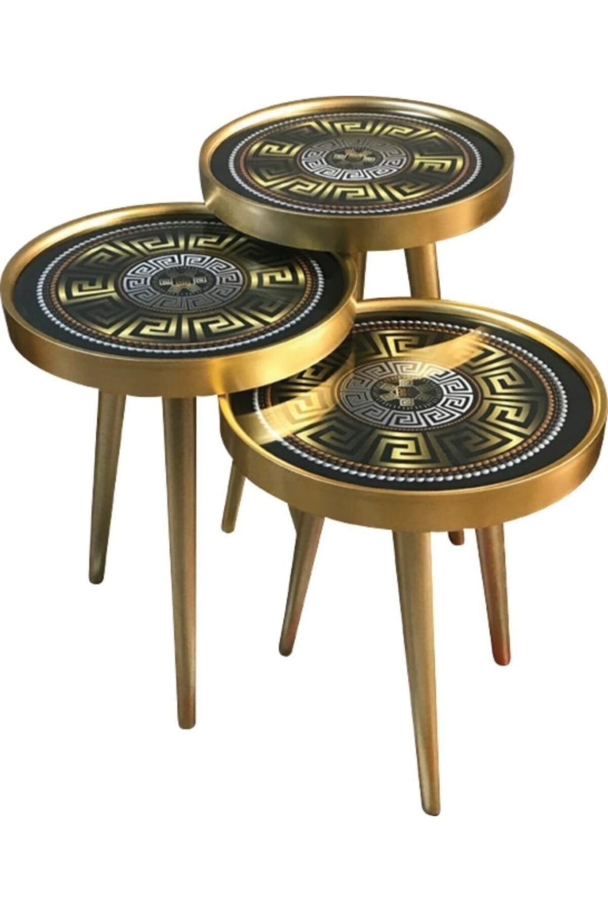 Dekorvia Gold Statik Boyalı Özel Aynalı 3'lü Zigom Sehpa-002
