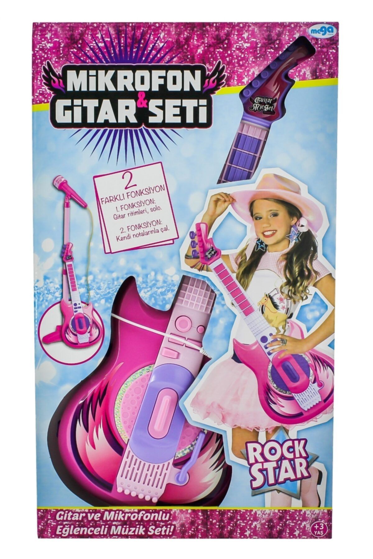 Mega Oyuncak Mikrofonlu Pembe Gitar Seti