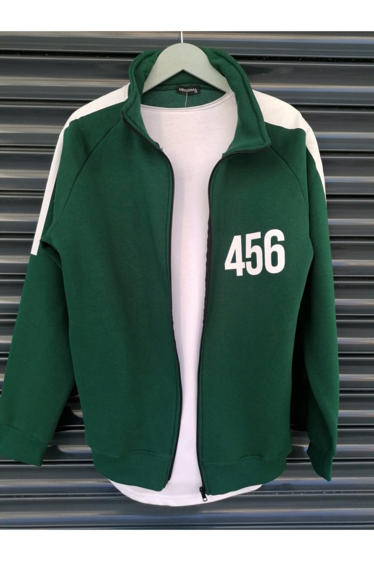 LASESS Squid Game 3 Iplik Şardonlu Yeşil Fermuarlı Sweatshirt