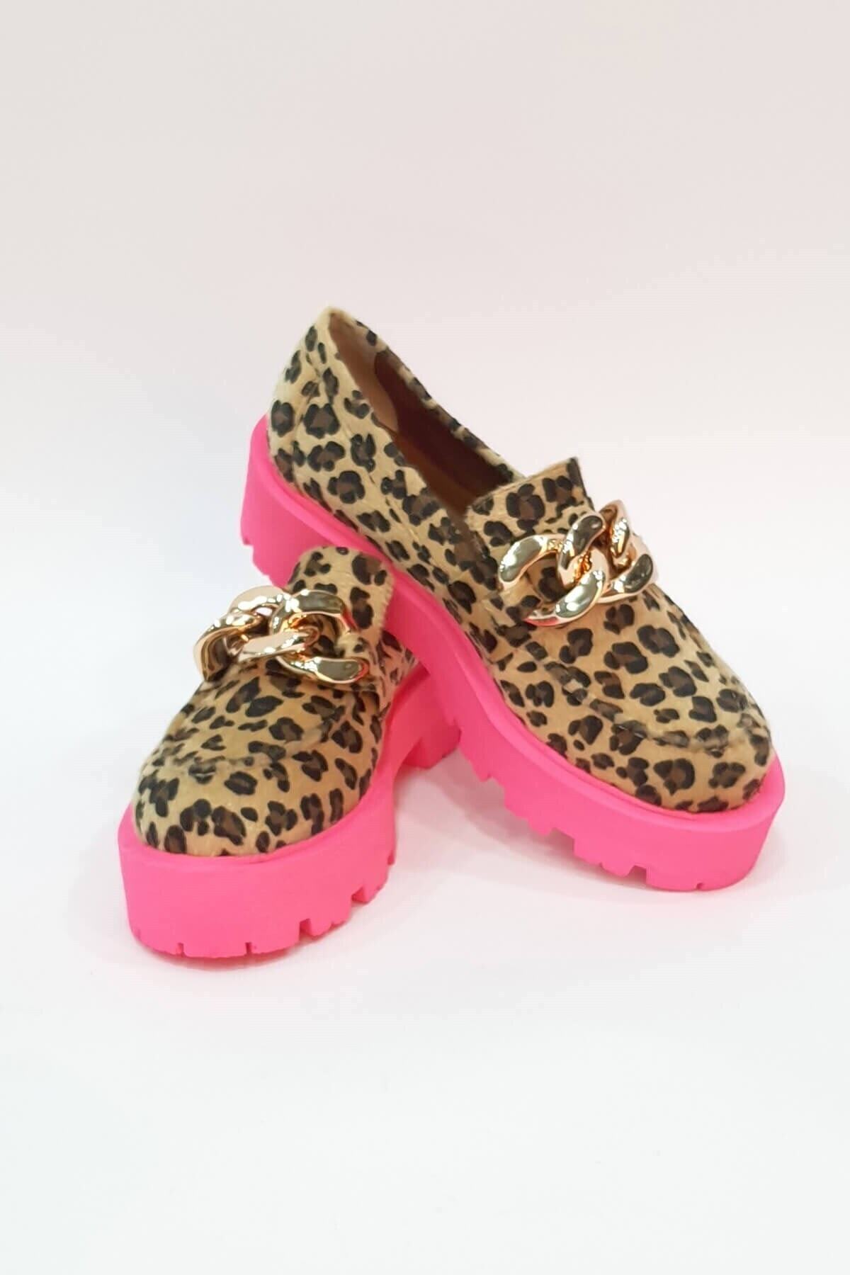 Tinka Bell Shoes K1506 Kadın Ayakkabı Fuşya Tüylü Leopar