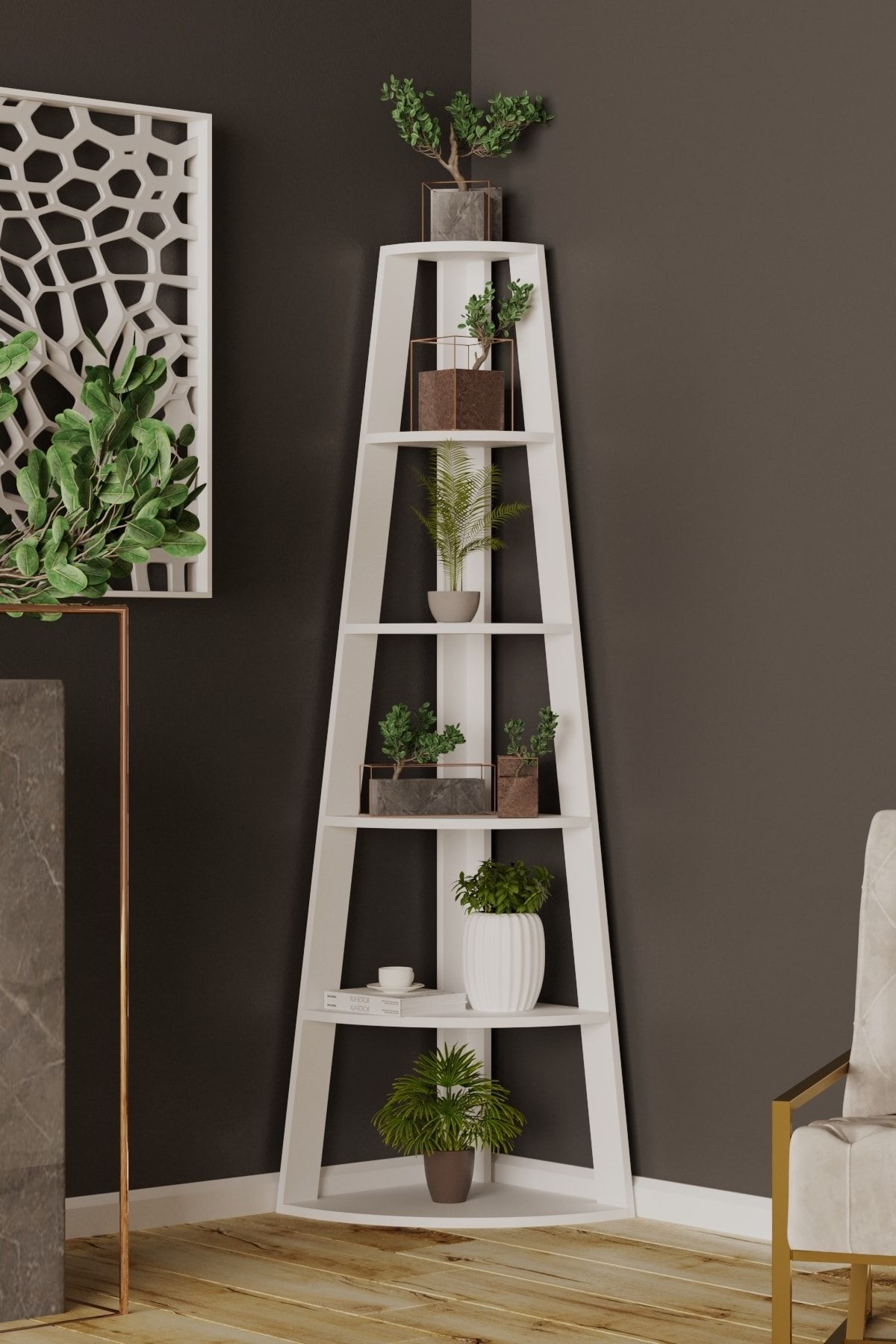 ASCONCEPT Raflı Köşe Kitaplık Saksılık