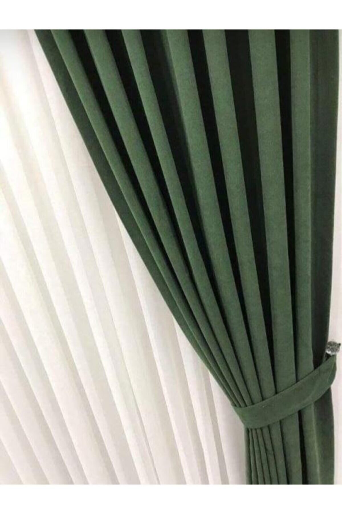 FK Home Ada Fon Koyu Yeşil Pilesiz Çift Kanat