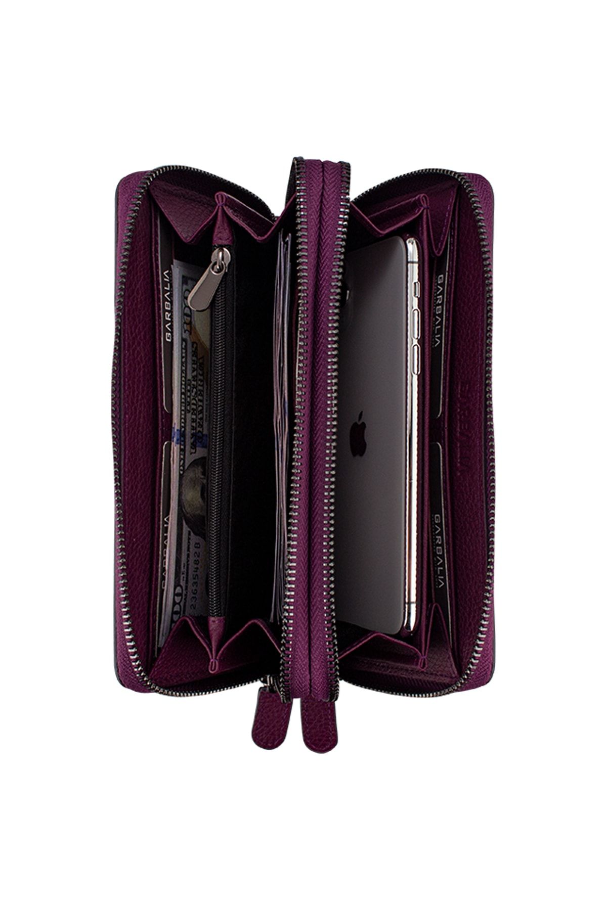 The Noir Leather Orleans Hakiki Deri Mürdüm Telefon Bölmeli El Çantası Cüzdan Kartlık