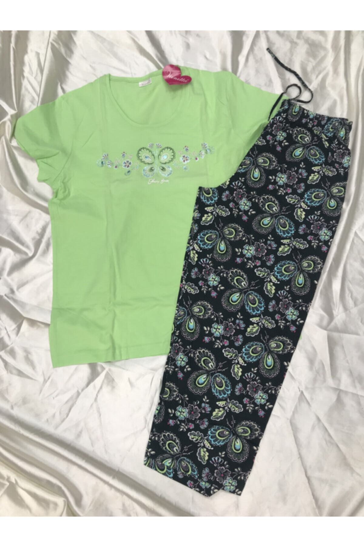 VİENETTA Kadın Yeşil Pamuklu Büyük Beden Pijama Takımı